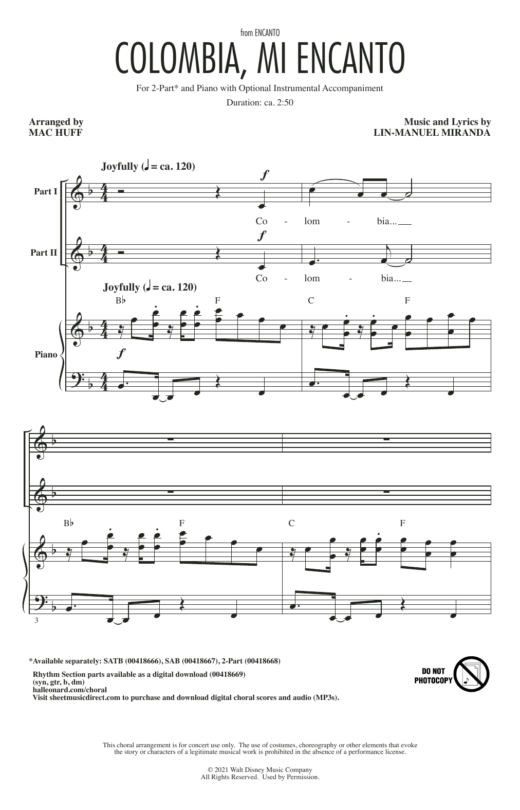 Lin-Manuel Miranda Colombia, Mi Encanto (from Encanto) (arr. Mac Huff) Sheet Music Notes & Chords for SATB Choir - Download or Print PDF