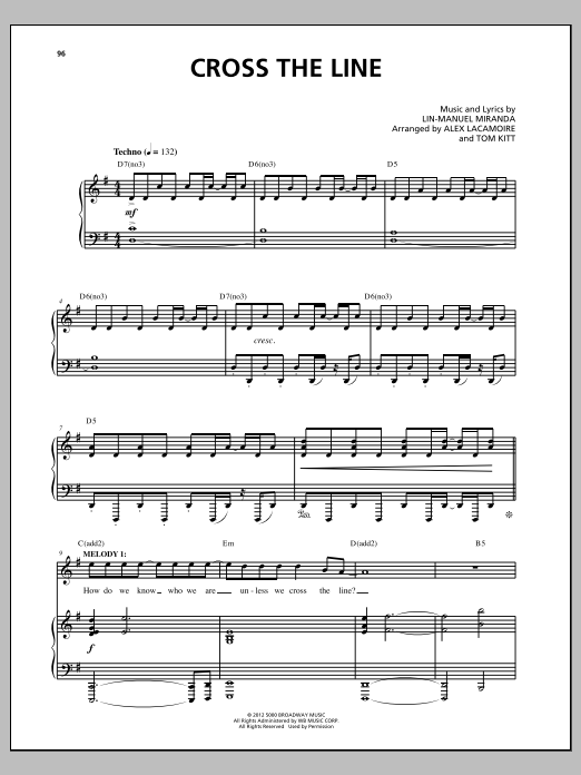 Lin-Manuel Miranda Cross The Line Sheet Music Notes & Chords for Piano & Vocal - Download or Print PDF
