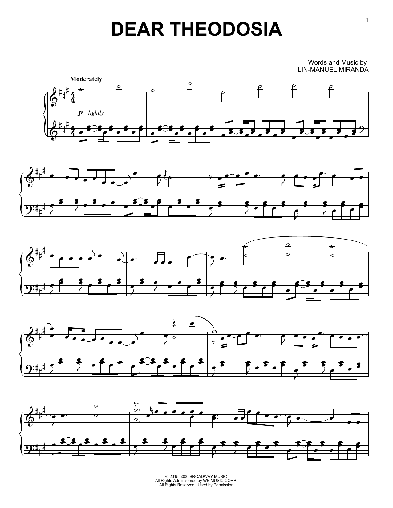 Lin-Manuel Miranda Dear Theodosia (from Hamilton) (arr. David Pearl) Sheet Music Notes & Chords for Piano Solo - Download or Print PDF