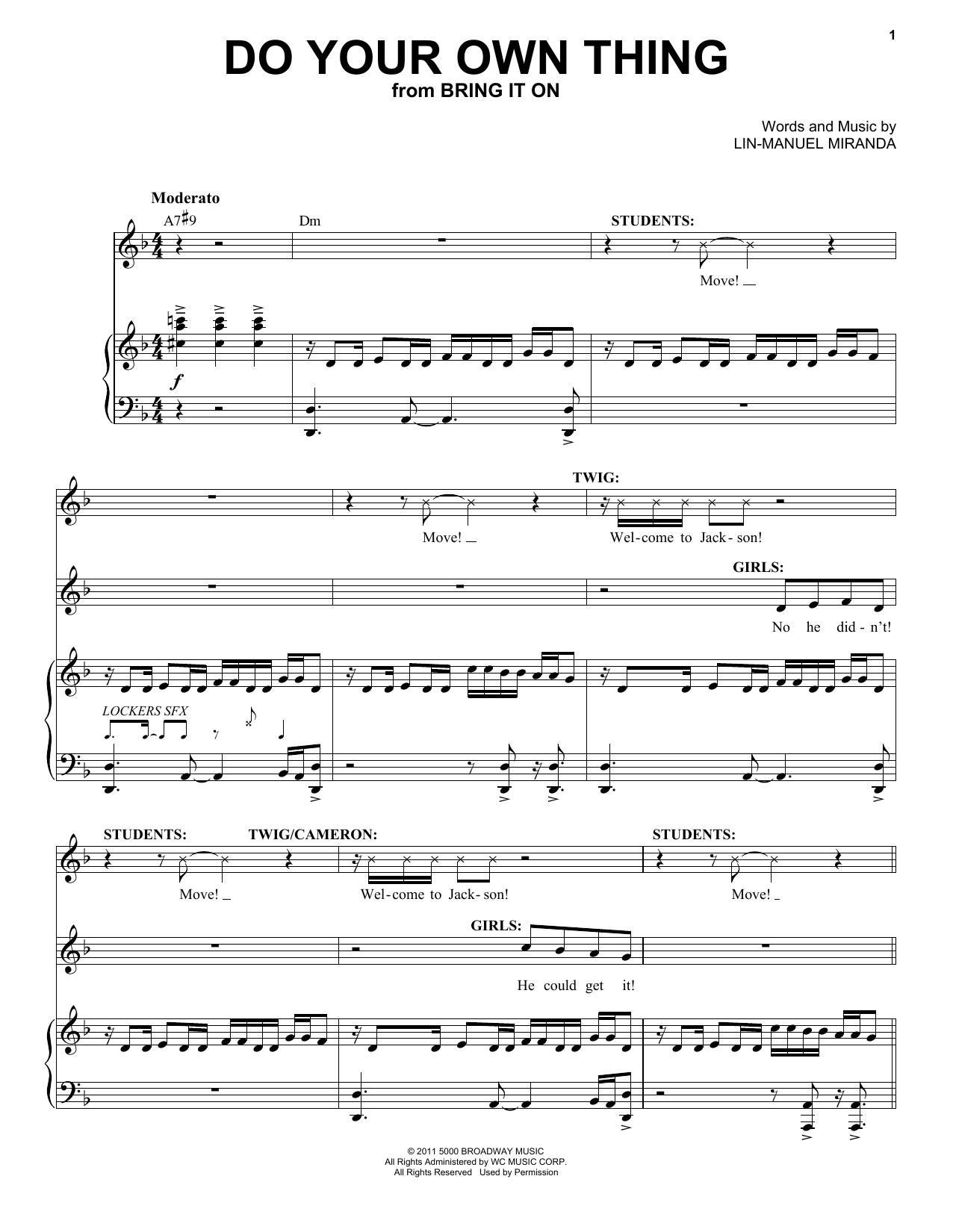 Lin-Manuel Miranda Do Your Own Thing (from Bring It On: The Musical) Sheet Music Notes & Chords for Piano & Vocal - Download or Print PDF