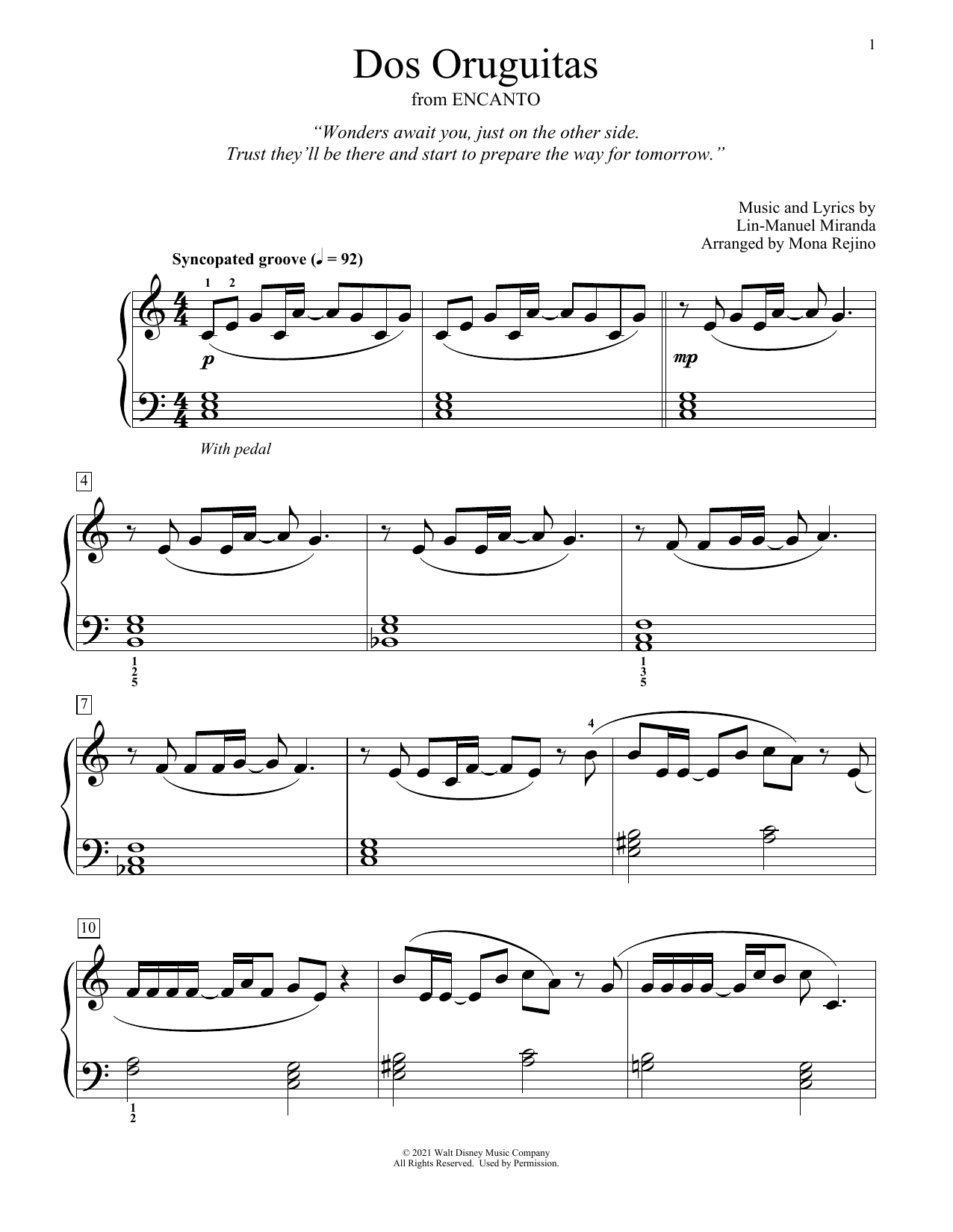 Lin-Manuel Miranda Dos Oruguitas (from Encanto) (arr. Mona Rejino) Sheet Music Notes & Chords for Educational Piano - Download or Print PDF