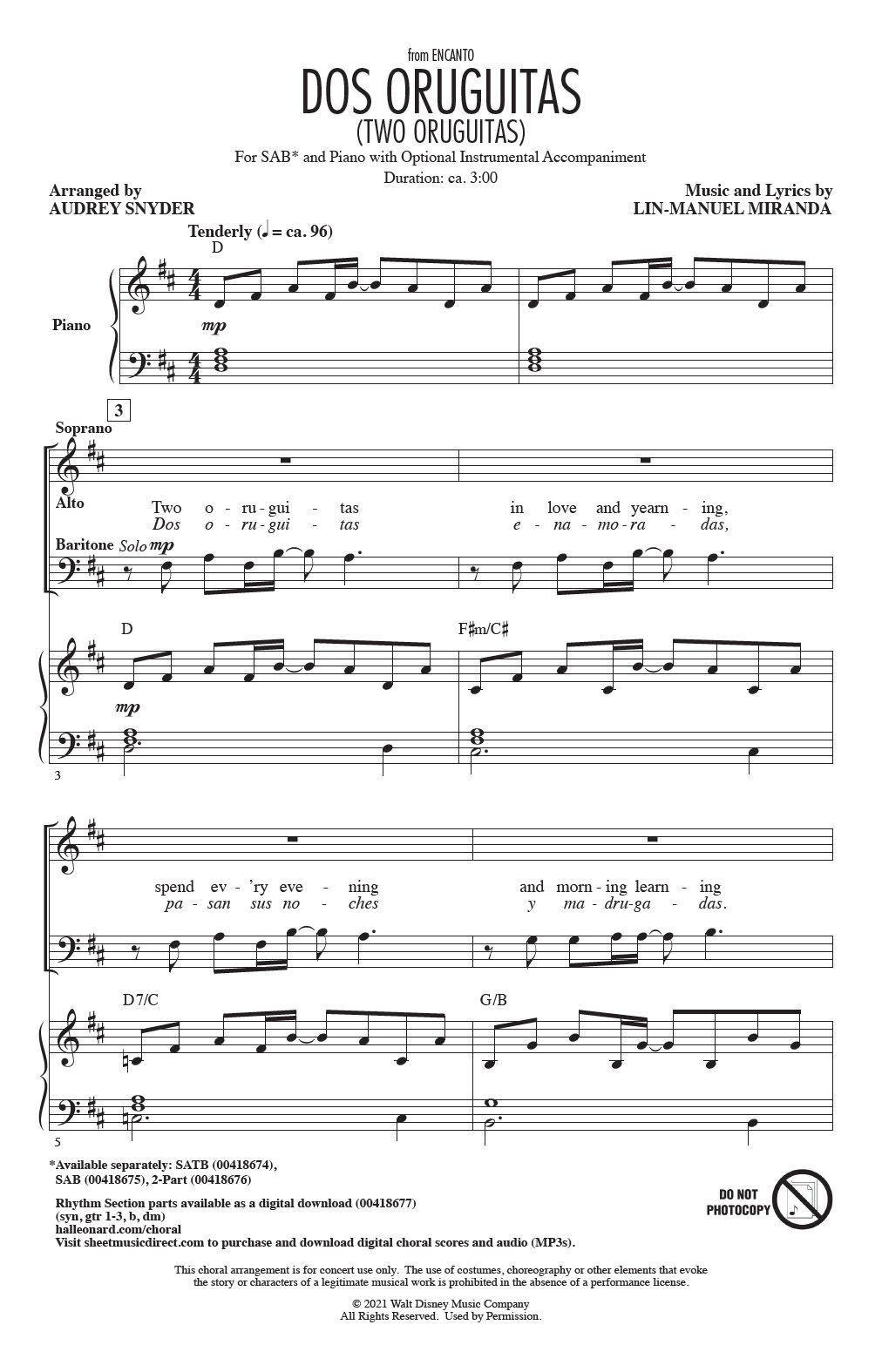 Lin-Manuel Miranda Dos Oruguitas (from Encanto) (arr. Audrey Snyder) Sheet Music Notes & Chords for SATB Choir - Download or Print PDF