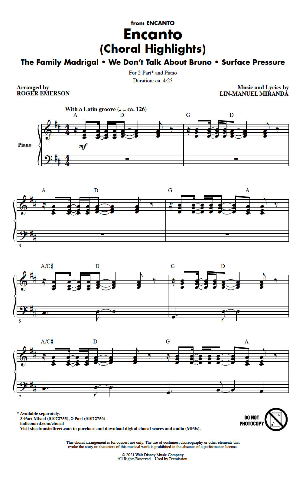 Lin-Manuel Miranda Encanto (Choral Highlights) (arr. Roger Emerson) Sheet Music Notes & Chords for 2-Part Choir - Download or Print PDF