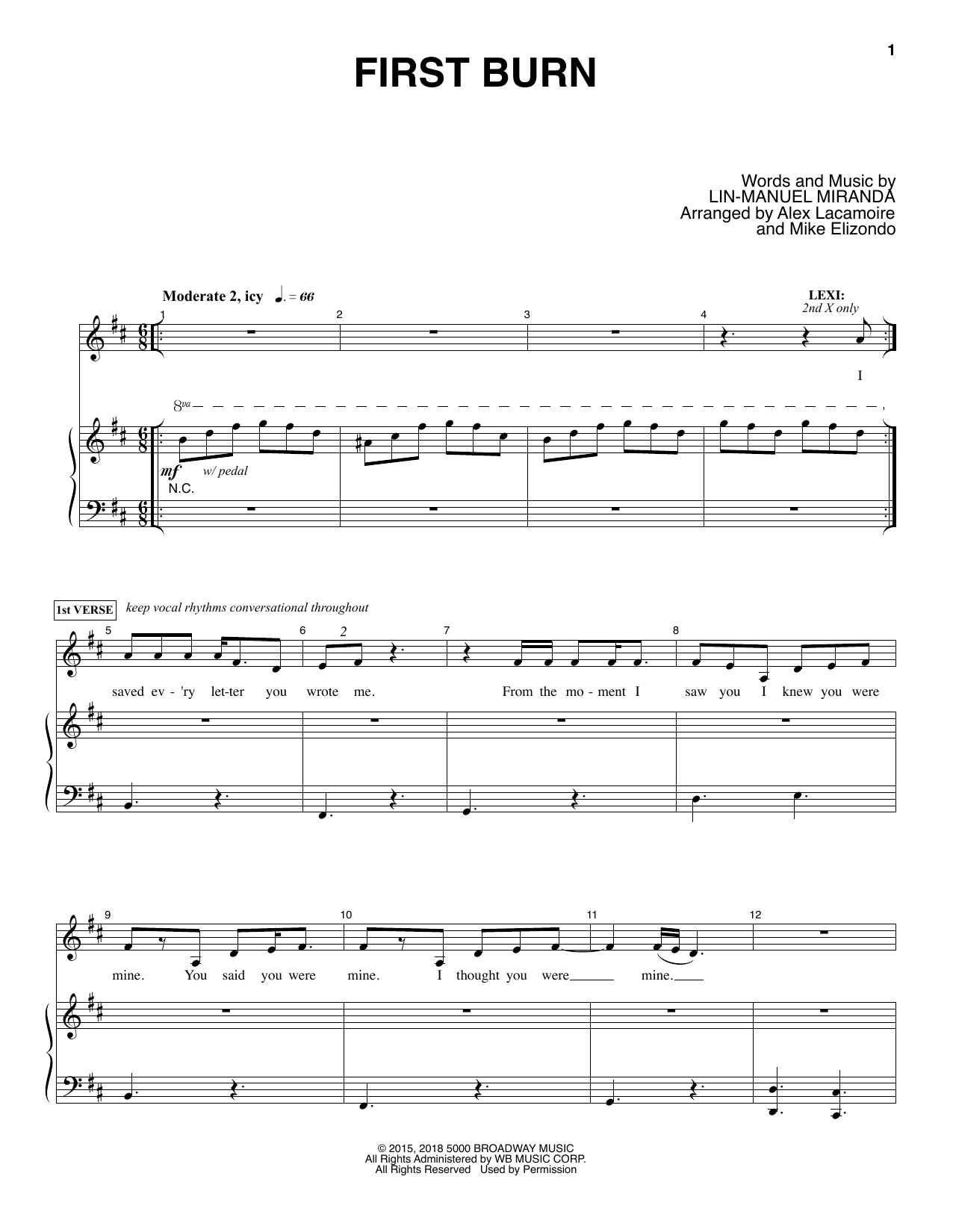 Lin-Manuel Miranda First Burn Sheet Music Notes & Chords for Piano & Vocal - Download or Print PDF