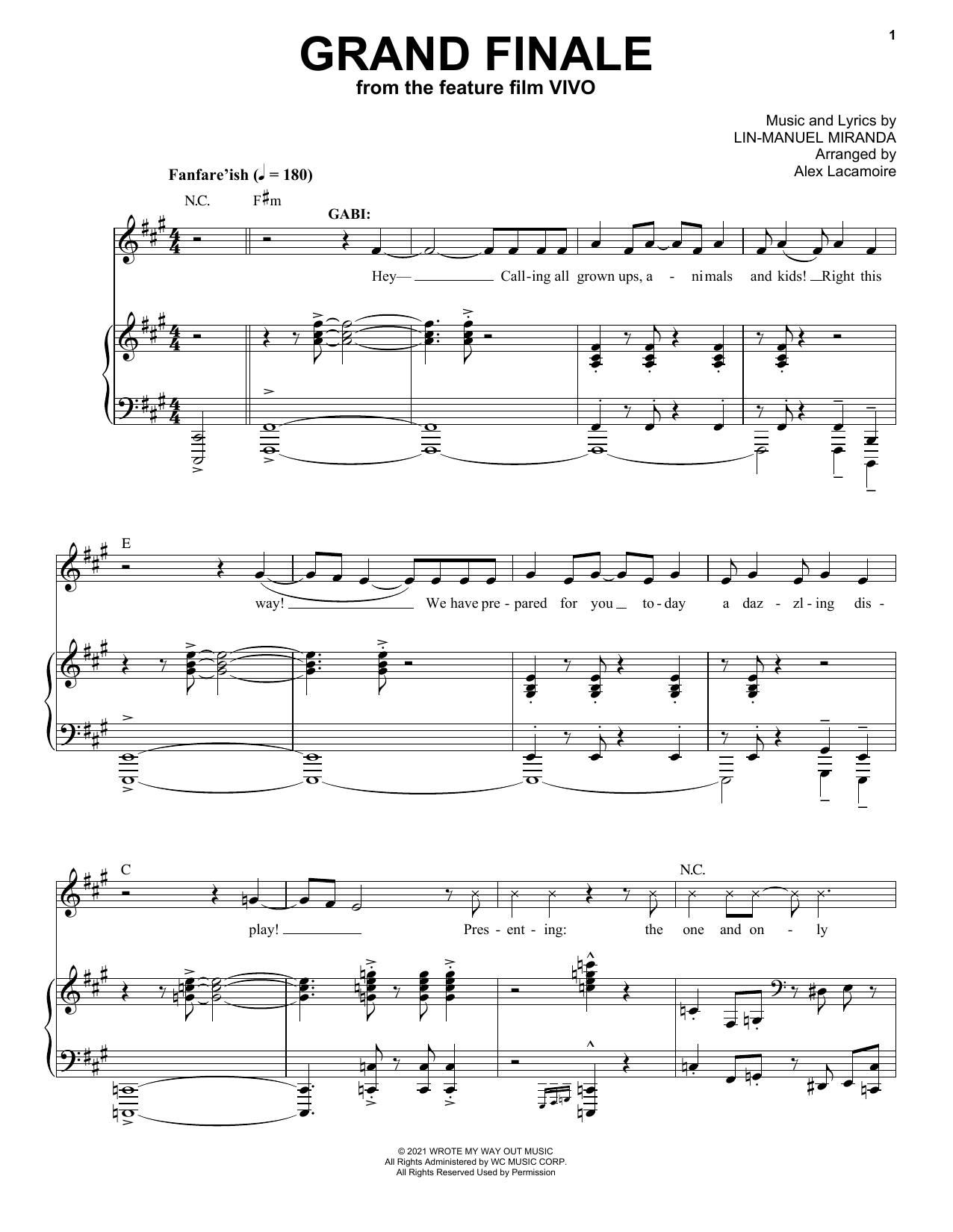 Lin-Manuel Miranda Grand Finale (from Vivo) Sheet Music Notes & Chords for Piano & Vocal - Download or Print PDF