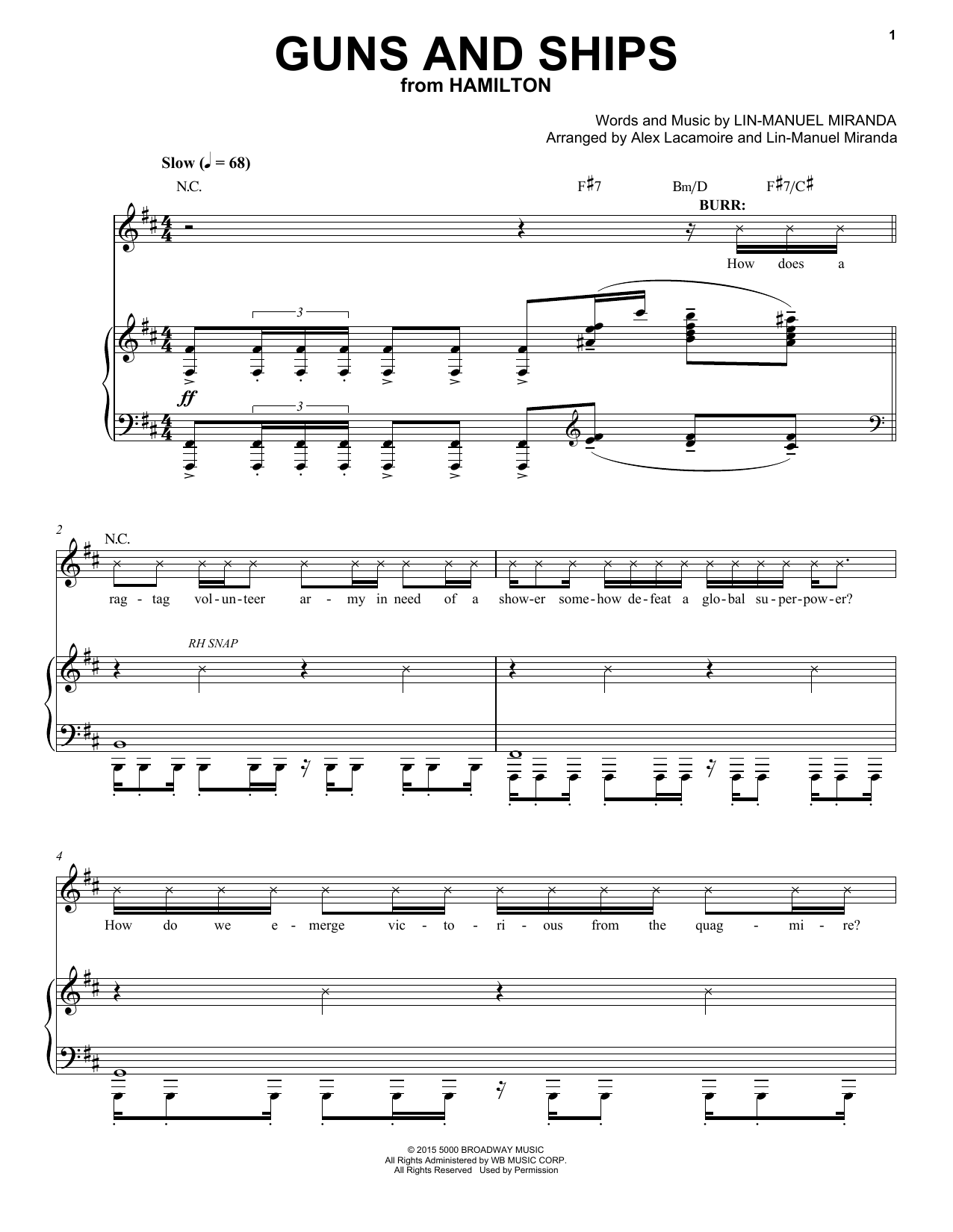 Lin-Manuel Miranda Guns And Ships (from Hamilton) Sheet Music Notes & Chords for Piano & Vocal - Download or Print PDF