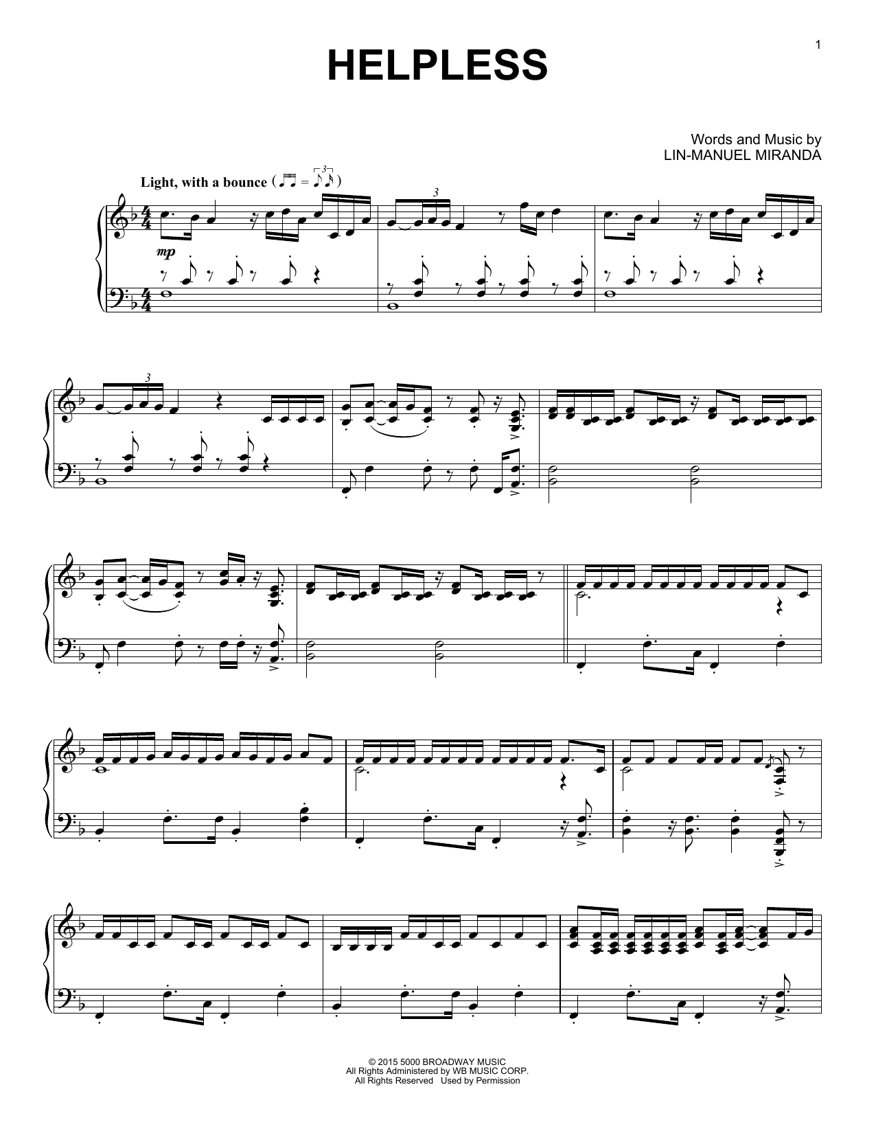 Lin-Manuel Miranda Helpless (from Hamilton) (arr. David Pearl) Sheet Music Notes & Chords for Piano Solo - Download or Print PDF