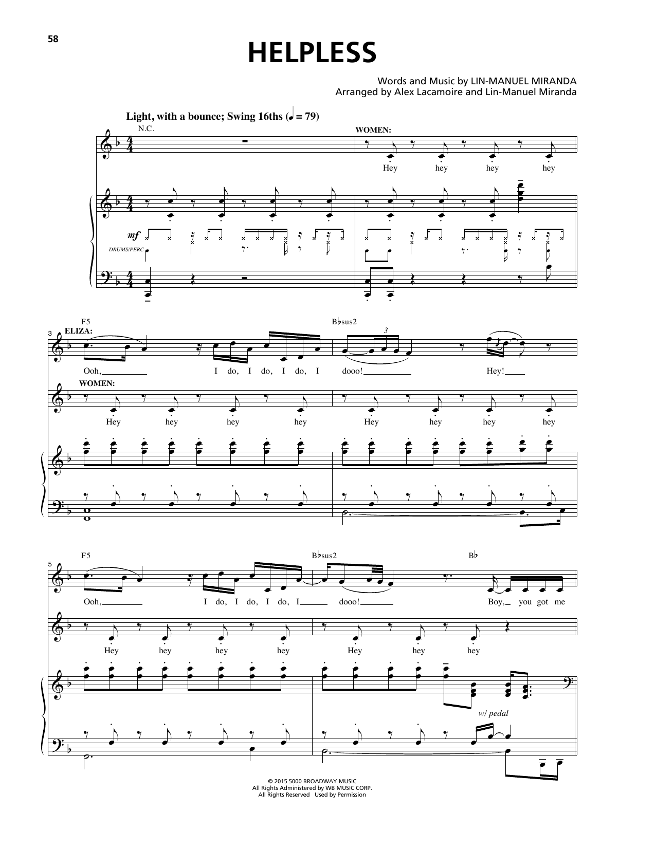 Lin-Manuel Miranda Helpless (from Hamilton) Sheet Music Notes & Chords for Melody Line, Lyrics & Chords - Download or Print PDF