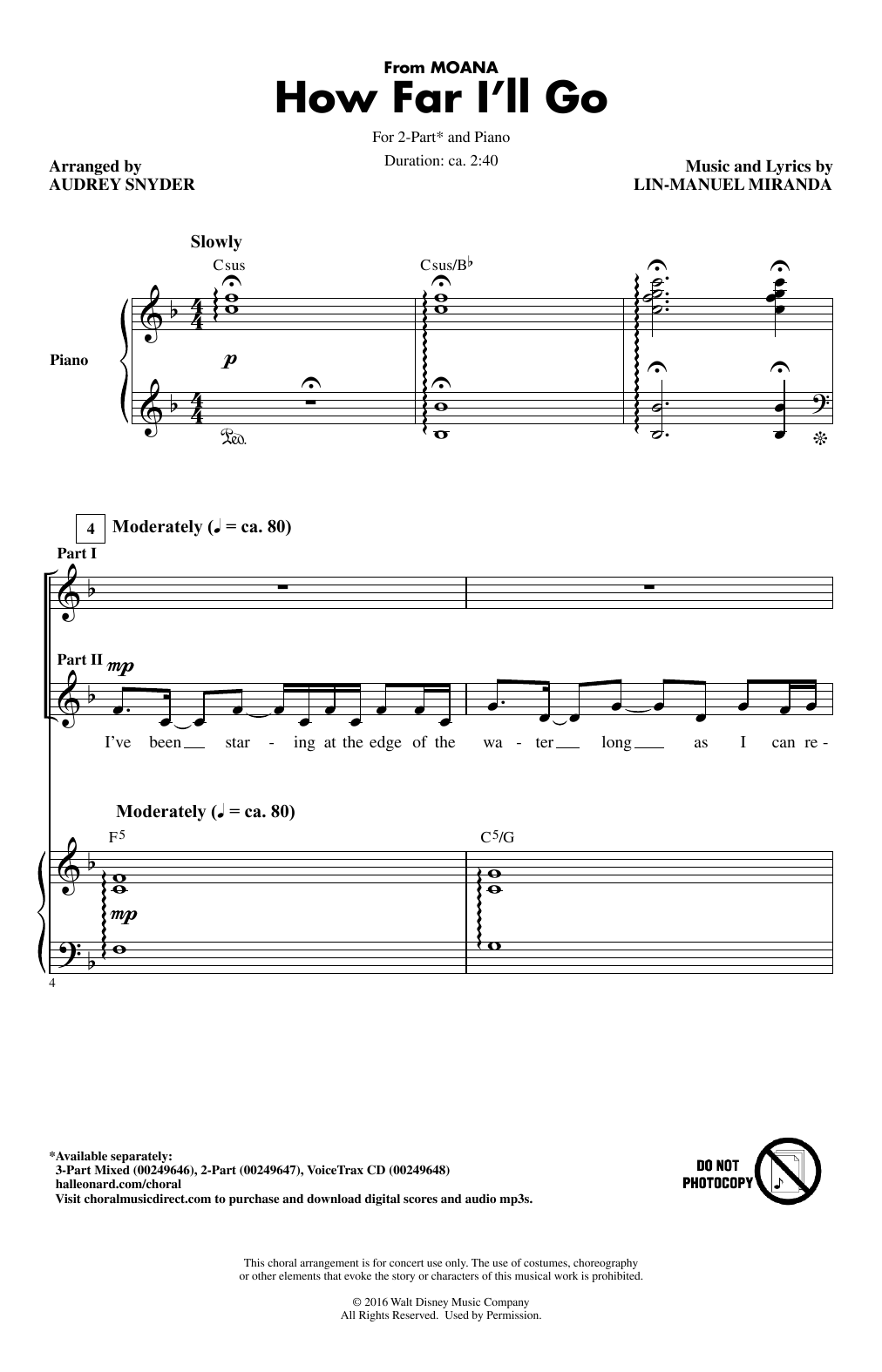 Lin-Manuel Miranda How Far I'll Go (from Moana) (arr. Audrey Snyder) Sheet Music Notes & Chords for 3-Part Mixed - Download or Print PDF