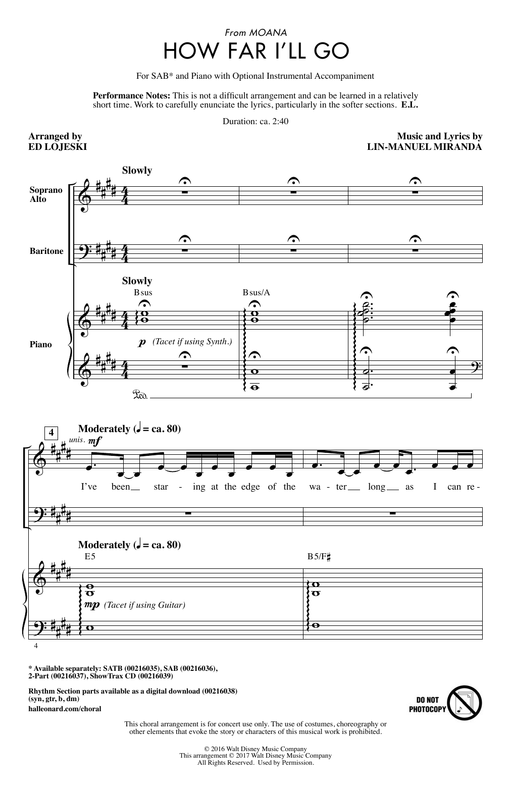 Lin-Manuel Miranda How Far I'll Go (from Moana) (arr. Ed Lojeski) Sheet Music Notes & Chords for SAB - Download or Print PDF