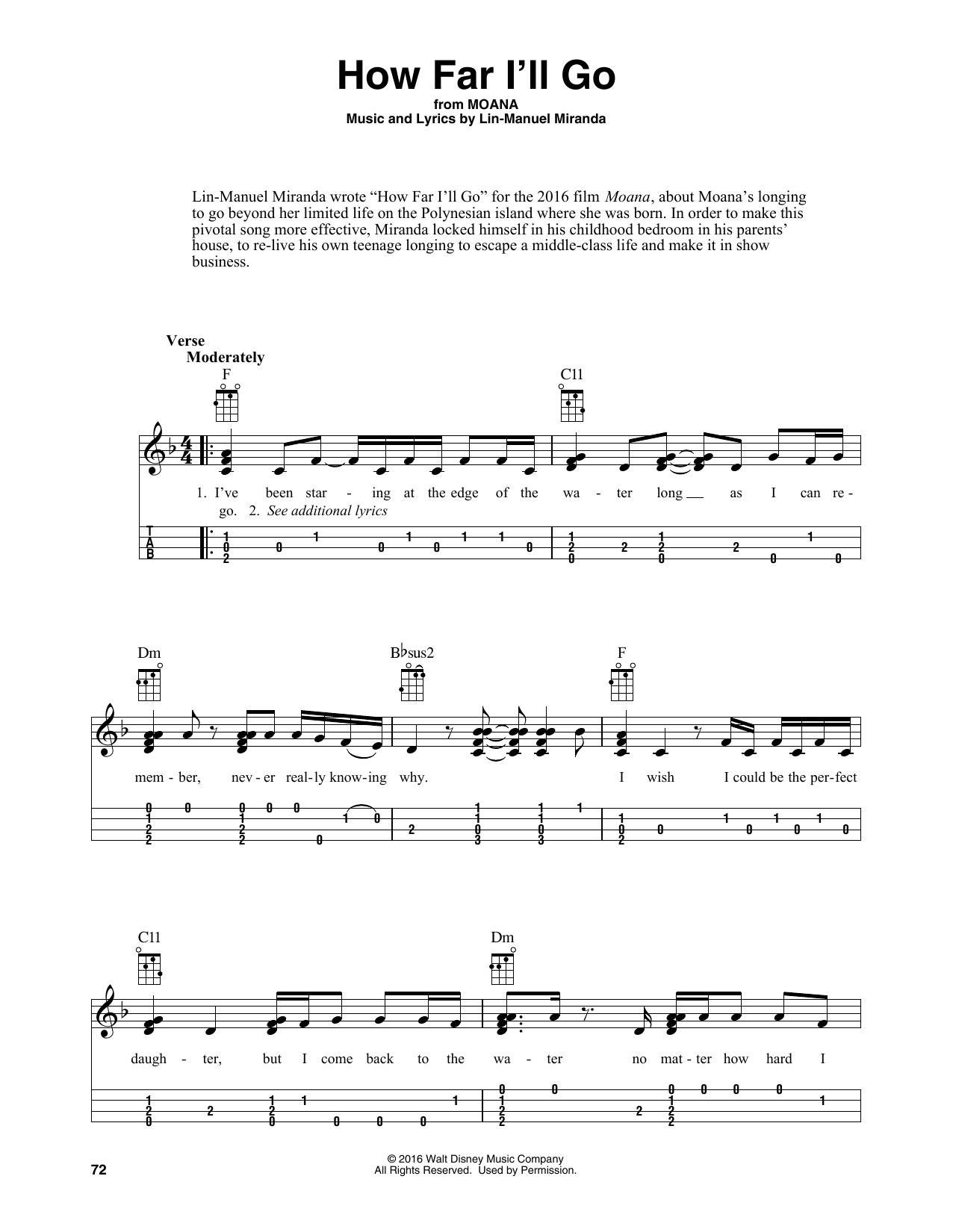 Alessia Cara How Far I'll Go (from Moana) (arr. Fred Sokolow) Sheet Music Notes & Chords for Easy Ukulele Tab - Download or Print PDF