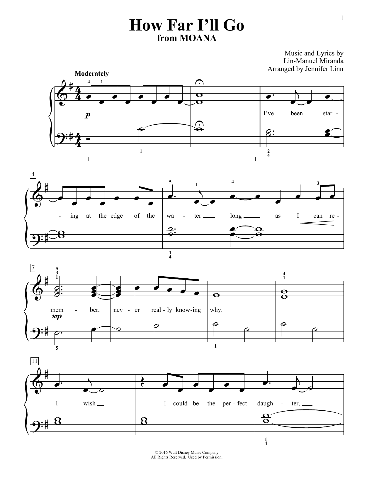Alessia Cara How Far I'll Go (from Moana) (arr. Jennifer Linn) Sheet Music Notes & Chords for Educational Piano - Download or Print PDF
