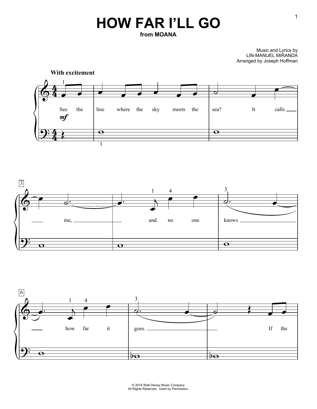 Alessia Cara How Far I'll Go (from Moana) (arr. Joseph Hoffman) Sheet Music Notes & Chords for Easy Piano - Download or Print PDF