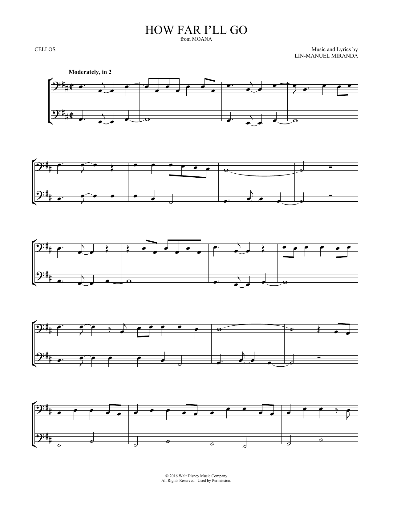 Lin-Manuel Miranda How Far I'll Go (from Moana) Sheet Music Notes & Chords for Violin Duet - Download or Print PDF