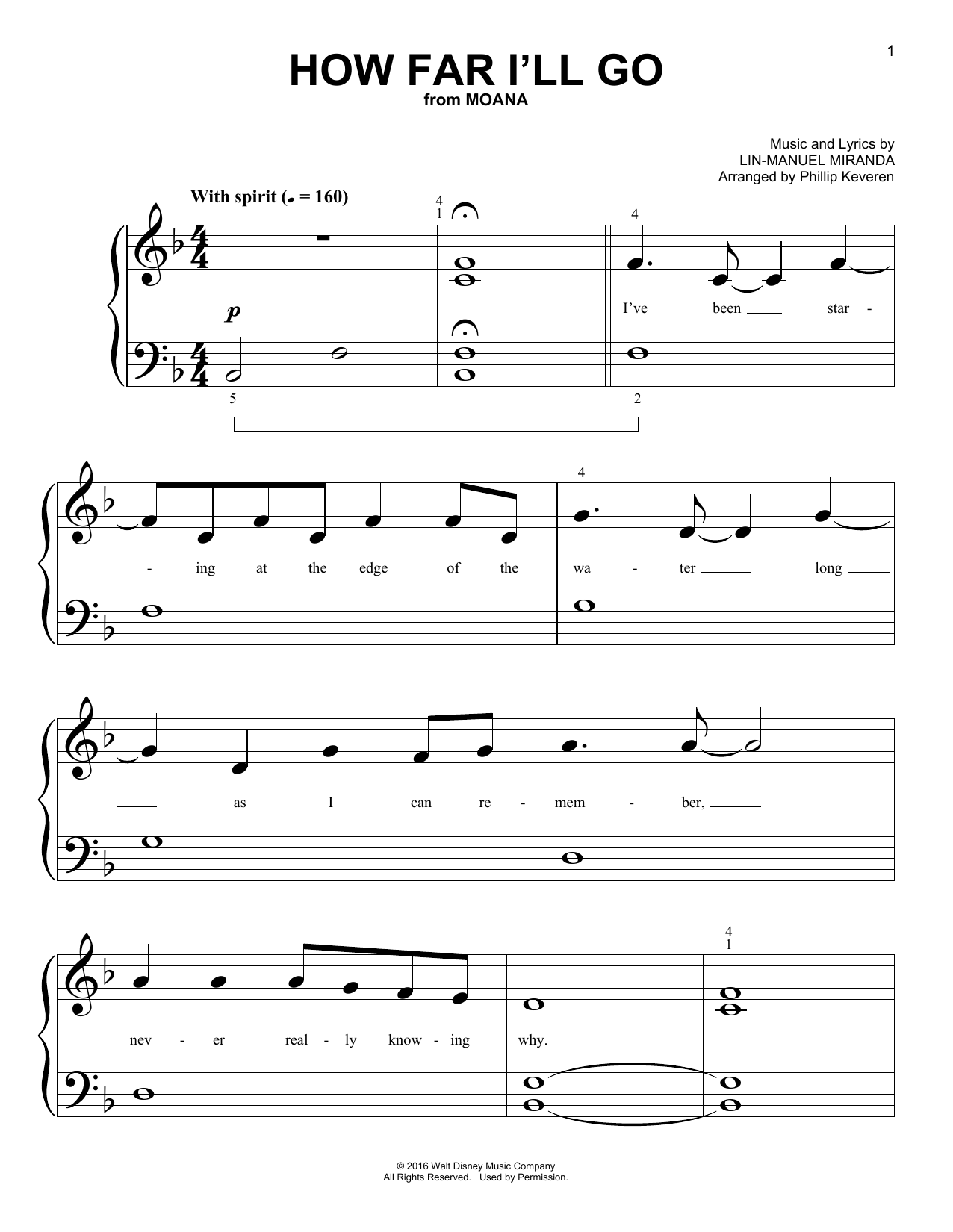 Lin-Manuel Miranda How Far I'll Go (from Moana) (arr. Phillip Keveren) Sheet Music Notes & Chords for Piano (Big Notes) - Download or Print PDF