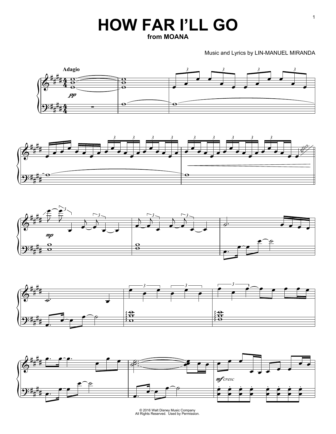 Lin-Manuel Miranda How Far I'll Go (from Moana) [Classical version] Sheet Music Notes & Chords for Piano Solo - Download or Print PDF