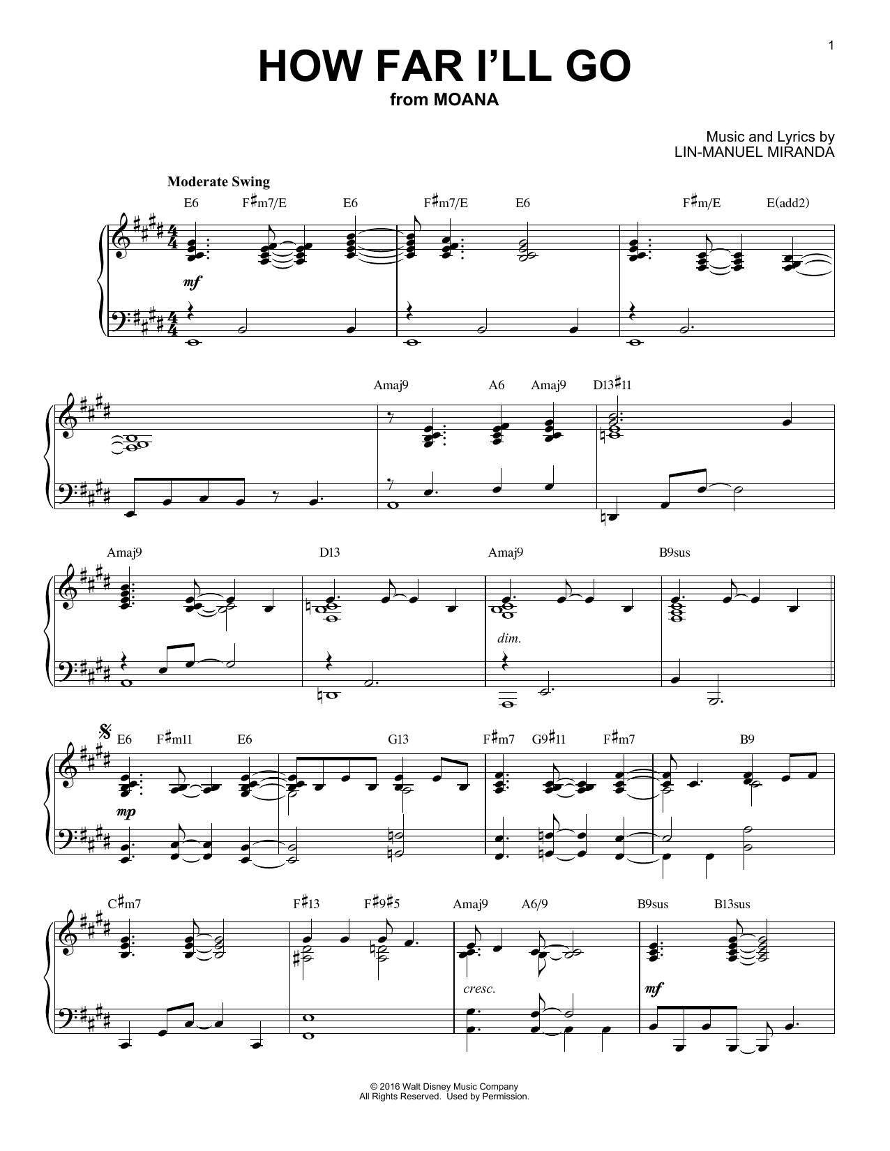 Alessia Cara How Far I'll Go [Jazz version] (from Disney's Moana) Sheet Music Notes & Chords for Piano - Download or Print PDF