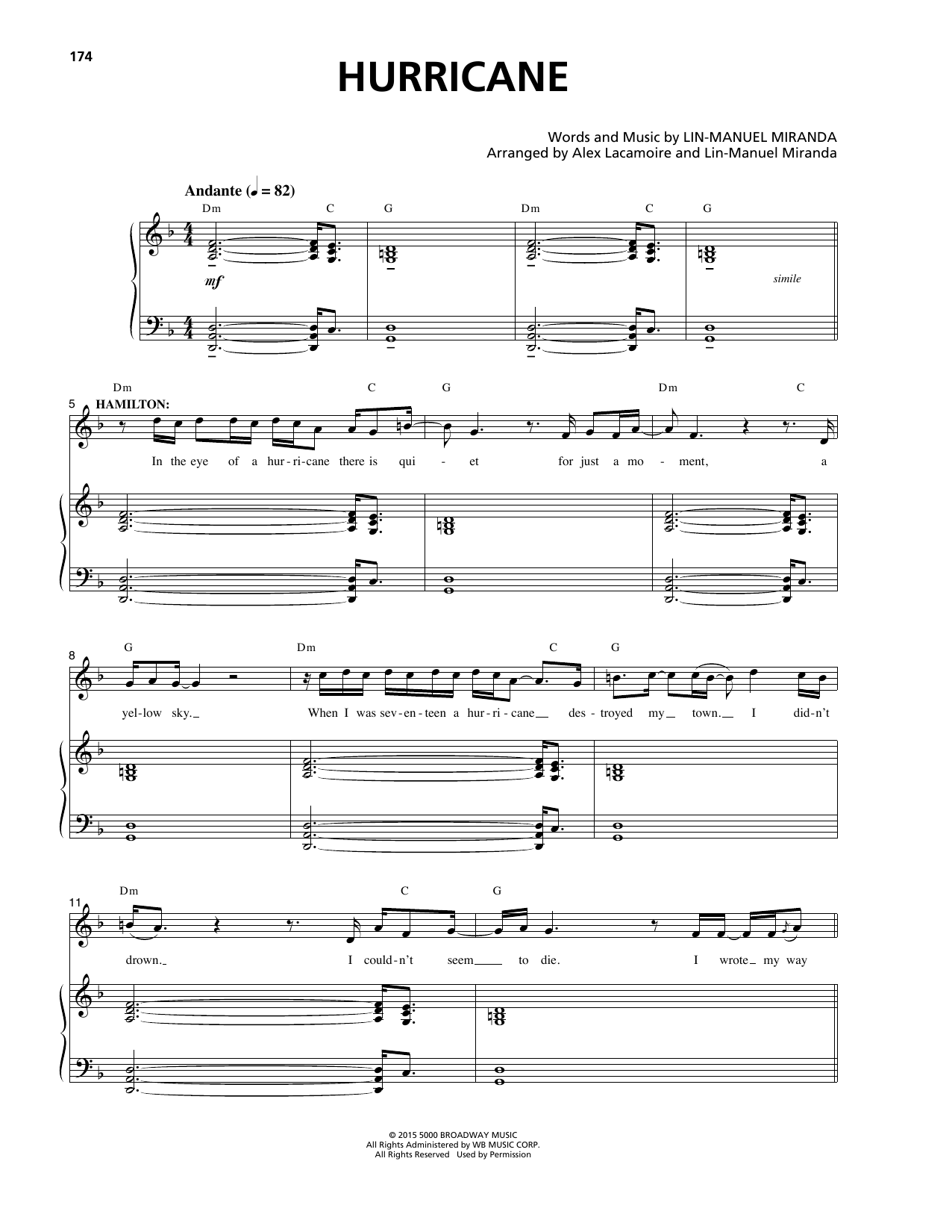 Lin-Manuel Miranda Hurricane (from Hamilton) Sheet Music Notes & Chords for Piano & Vocal - Download or Print PDF
