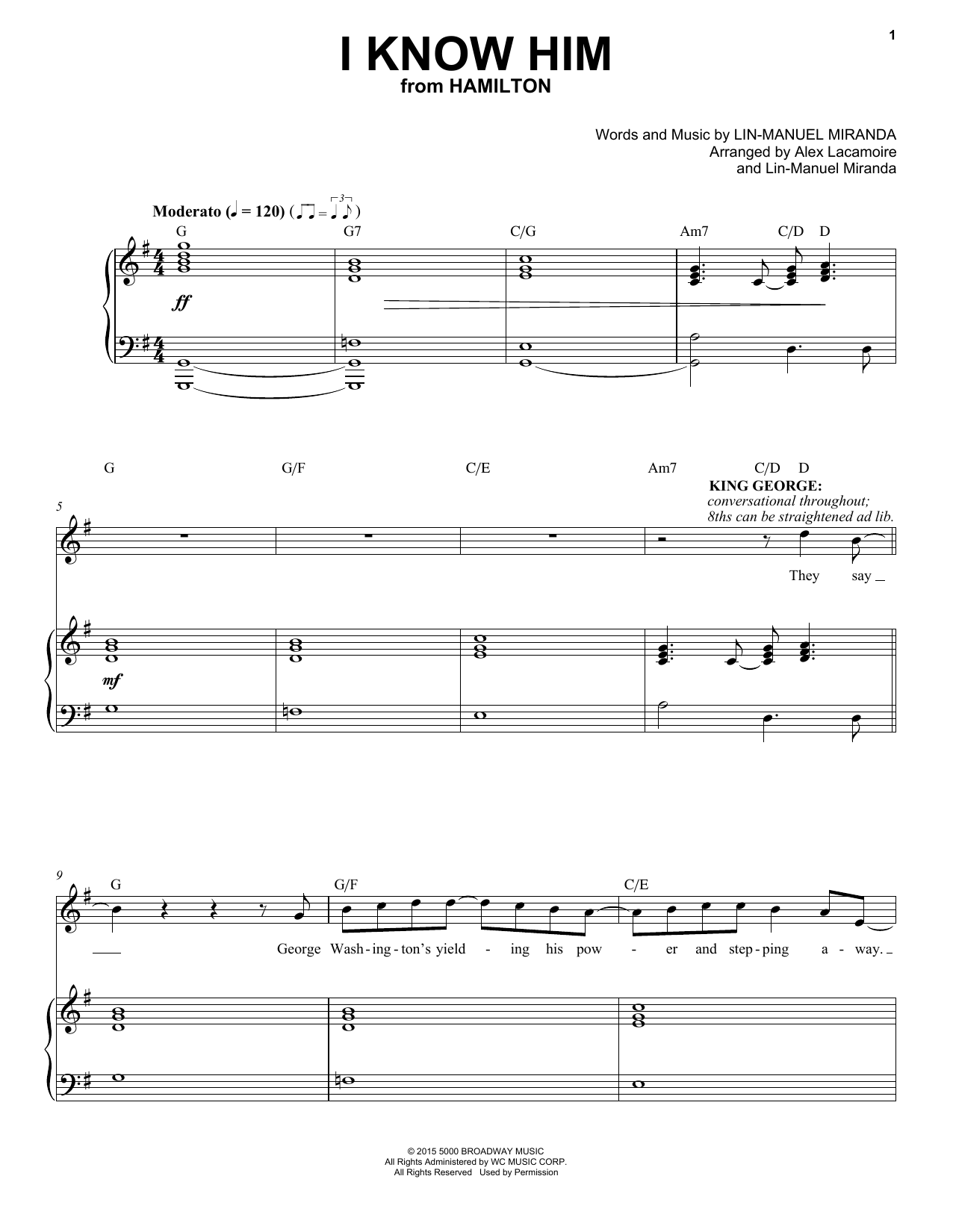Lin-Manuel Miranda I Know Him (from Hamilton) Sheet Music Notes & Chords for Piano & Vocal - Download or Print PDF