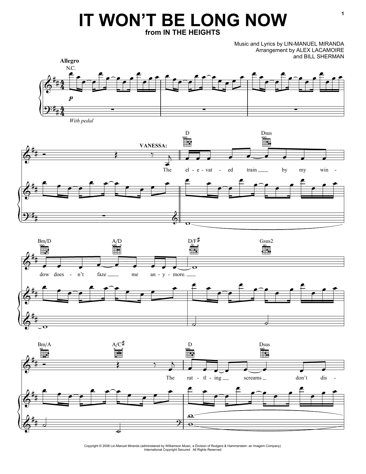 Lin-Manuel Miranda It Won't Be Long Now (from In The Heights: The Musical) Sheet Music Notes & Chords for Piano, Vocal & Guitar (Right-Hand Melody) - Download or Print PDF