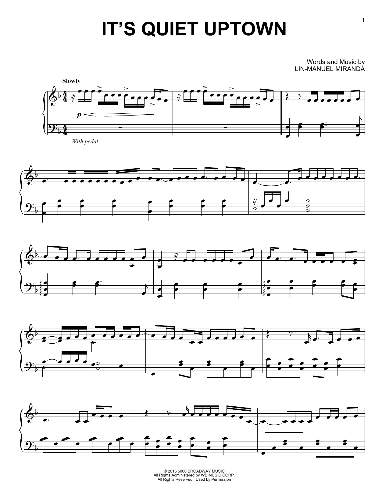 Lin-Manuel Miranda It's Quiet Uptown (from Hamilton) (arr. David Pearl) Sheet Music Notes & Chords for Piano Solo - Download or Print PDF