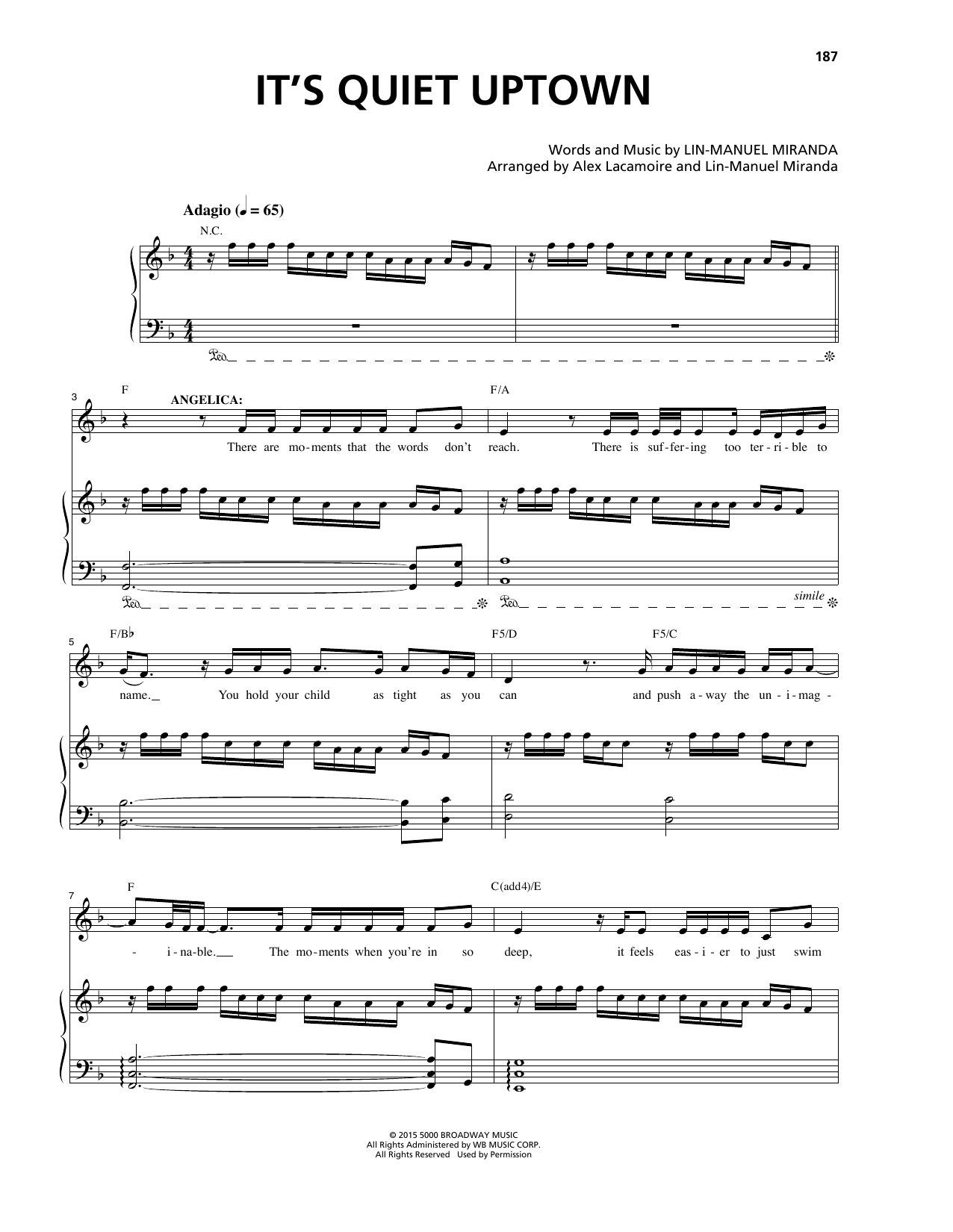 Lin-Manuel Miranda It's Quiet Uptown (from Hamilton) Sheet Music Notes & Chords for Lyrics & Chords - Download or Print PDF