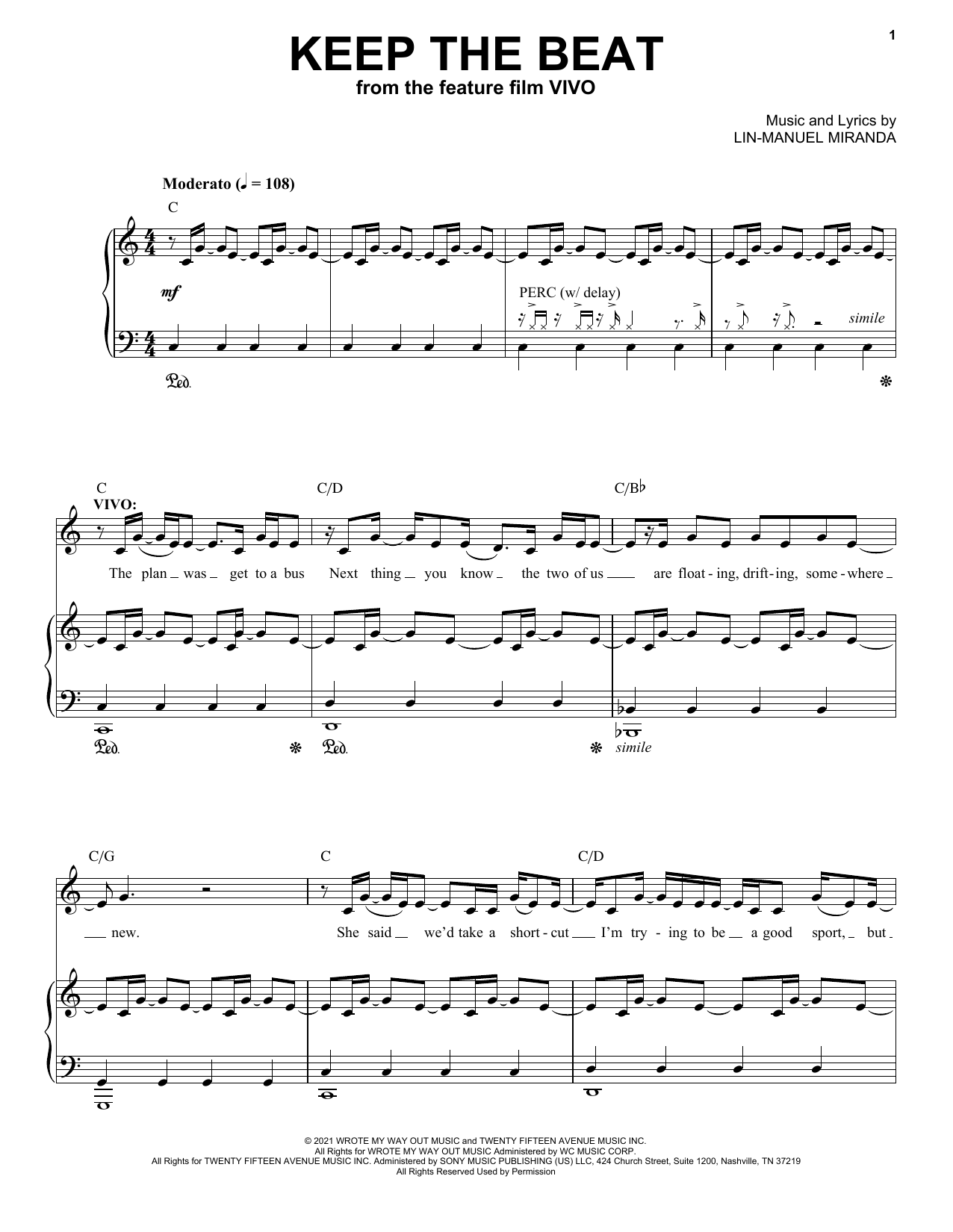 Lin-Manuel Miranda Keep The Beat (from Vivo) Sheet Music Notes & Chords for Piano & Vocal - Download or Print PDF