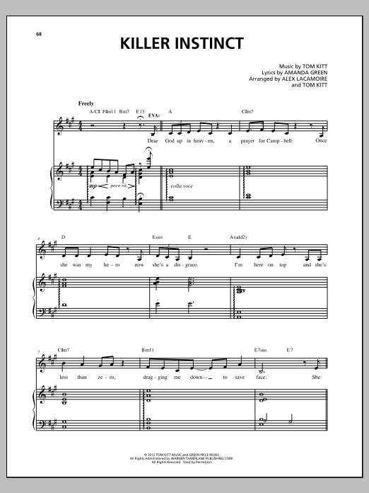 Lin-Manuel Miranda Killer Instinct Sheet Music Notes & Chords for Piano & Vocal - Download or Print PDF