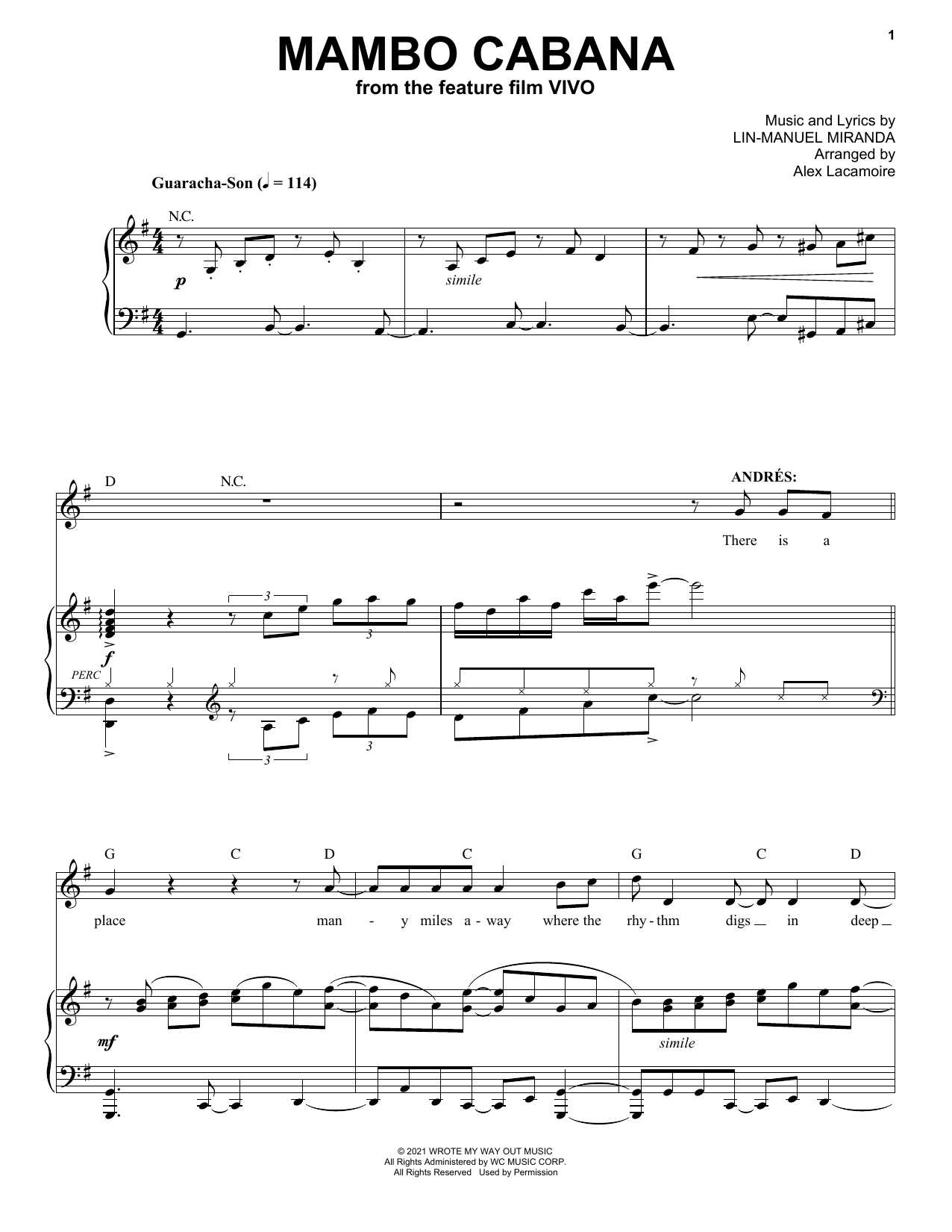 Lin-Manuel Miranda Mambo Cabana (from Vivo) Sheet Music Notes & Chords for Piano & Vocal - Download or Print PDF