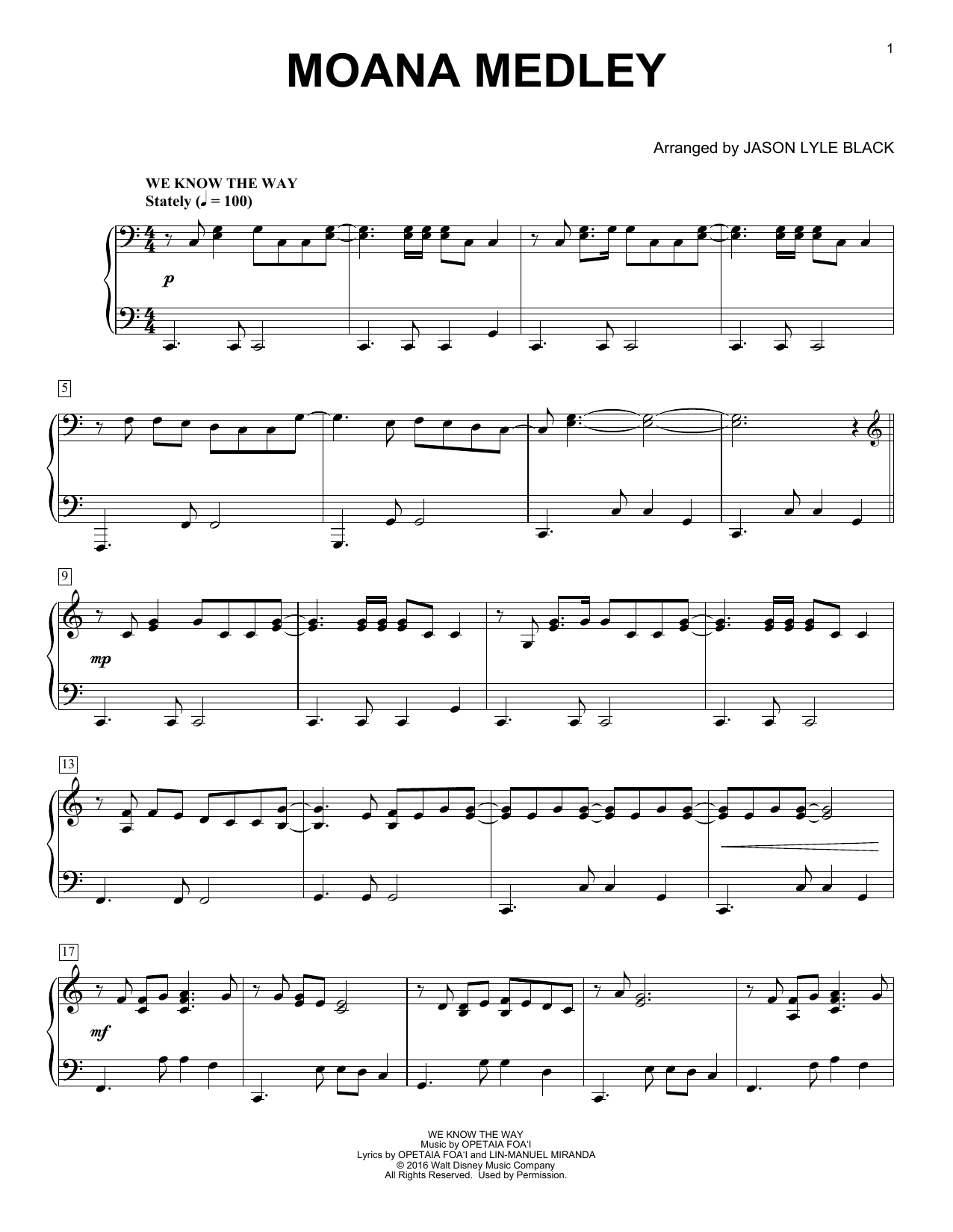 Lin-Manuel Miranda Moana Medley (arr. Jason Lyle Black) Sheet Music Notes & Chords for Piano - Download or Print PDF