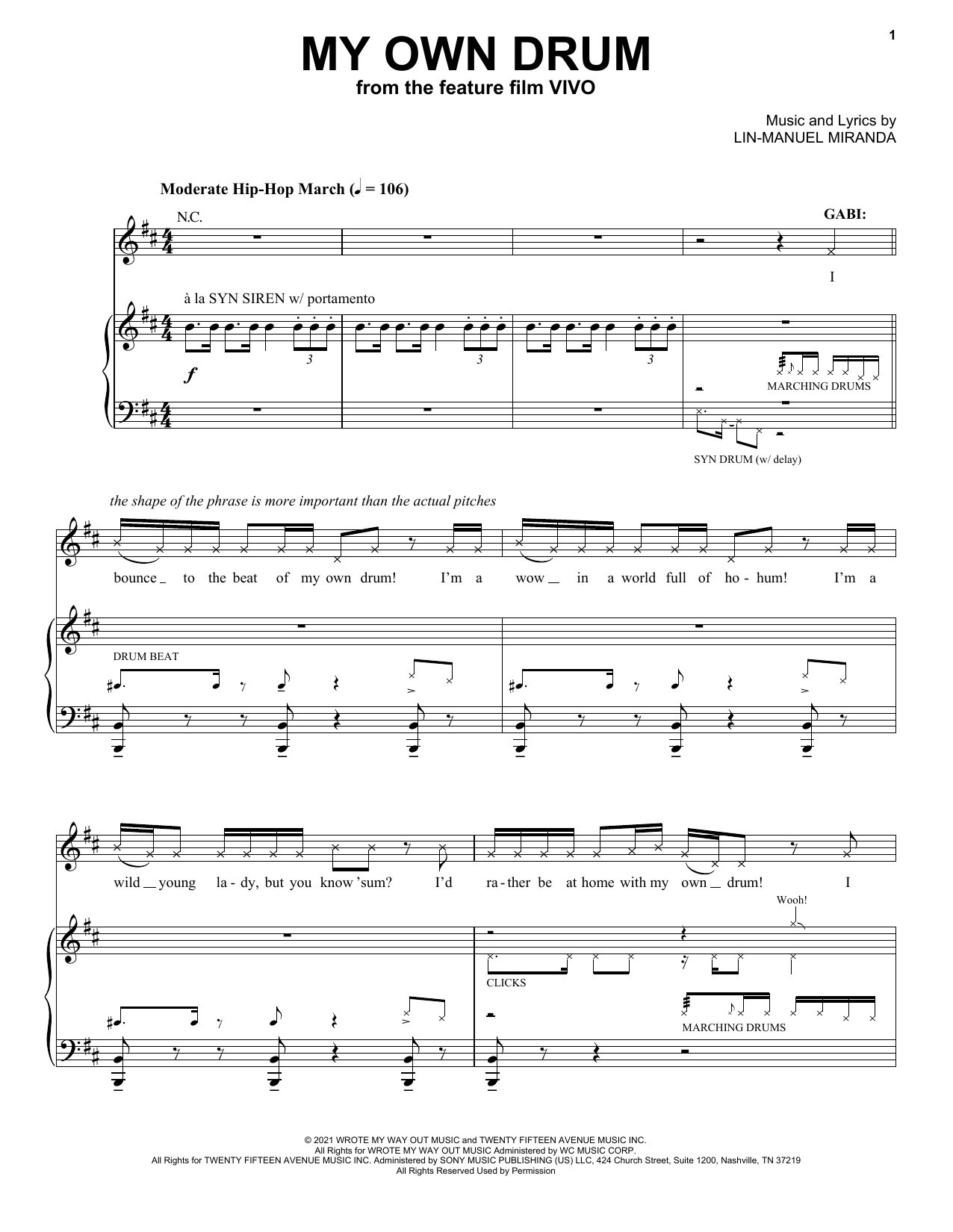 Lin-Manuel Miranda My Own Drum (from Vivo) Sheet Music Notes & Chords for Piano & Vocal - Download or Print PDF
