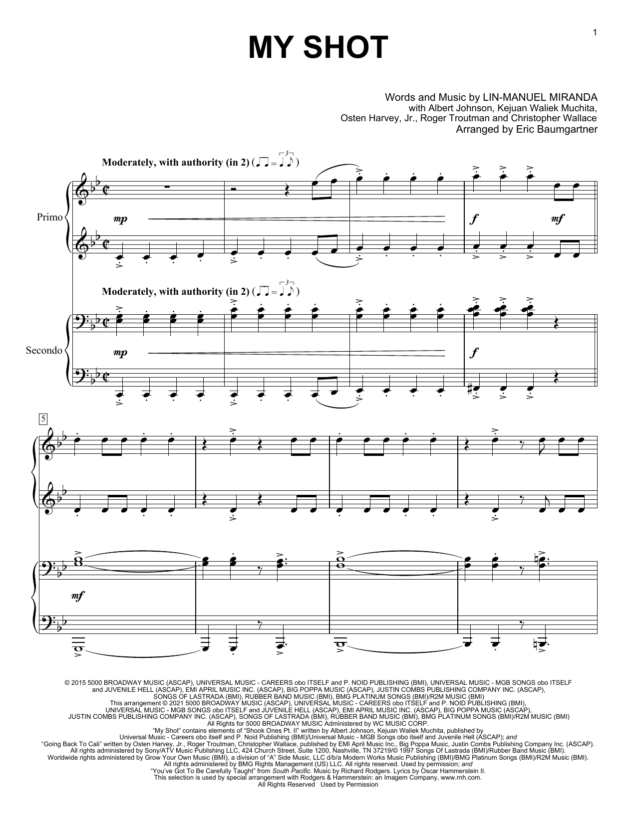 Lin-Manuel Miranda My Shot (from Hamilton) (arr. Eric Baumgartner) Sheet Music Notes & Chords for Piano Duet - Download or Print PDF