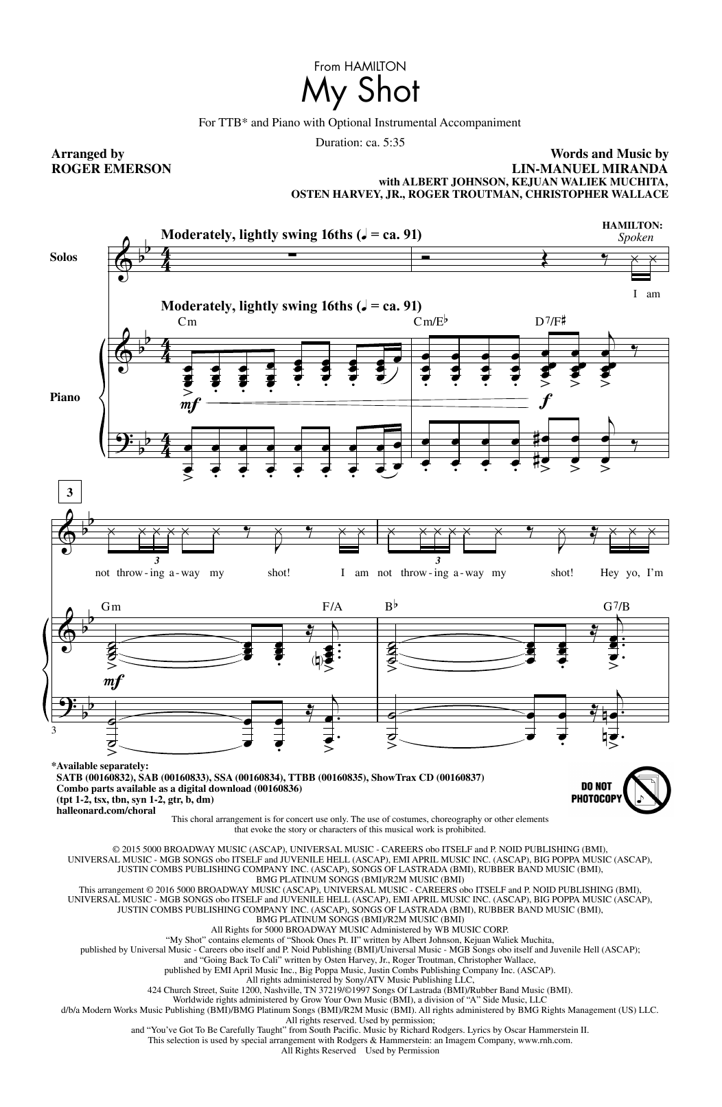 Lin-Manuel Miranda My Shot (from Hamilton) (arr. Roger Emerson) Sheet Music Notes & Chords for SAB - Download or Print PDF