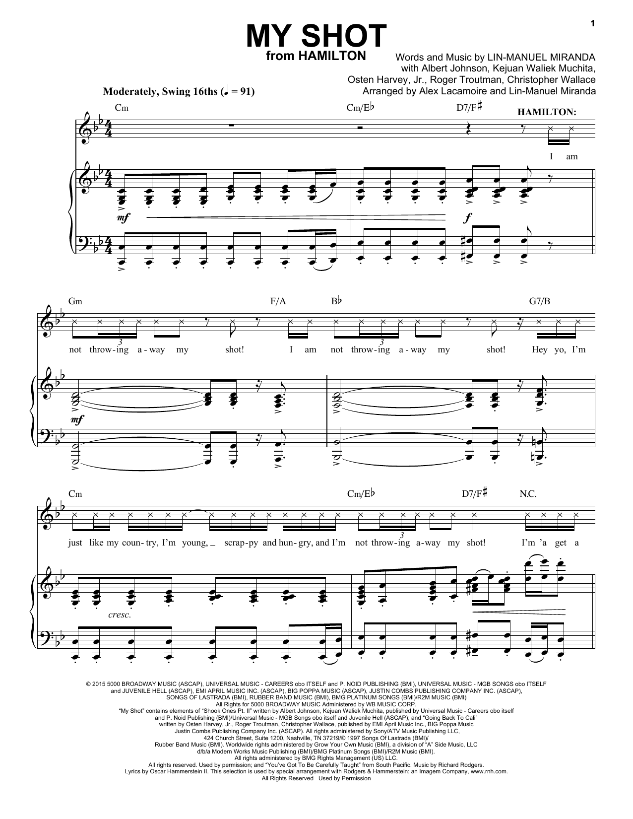 Lin-Manuel Miranda My Shot (from Hamilton) Sheet Music Notes & Chords for Big Note Piano - Download or Print PDF