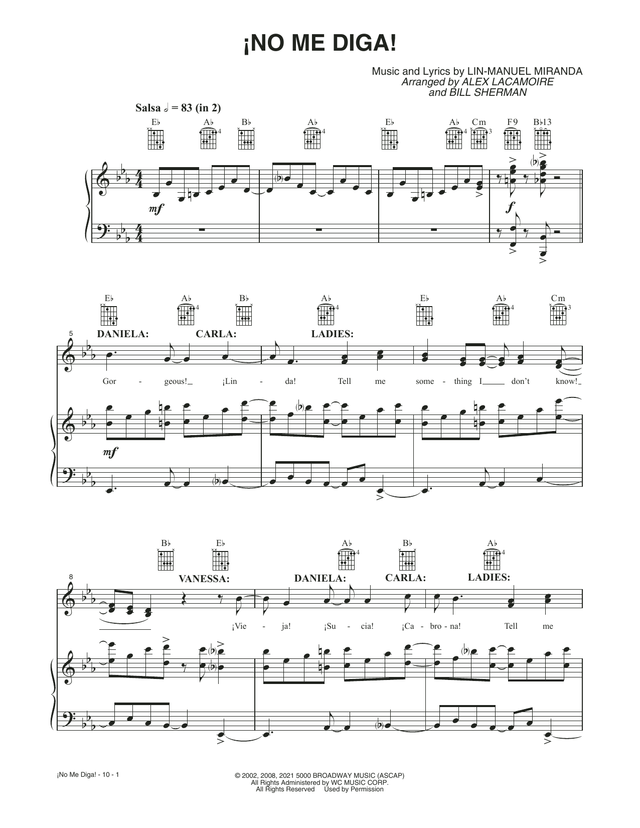 Lin-Manuel Miranda No Me Diga (from the Motion Picture In The Heights) Sheet Music Notes & Chords for Piano, Vocal & Guitar - Download or Print PDF