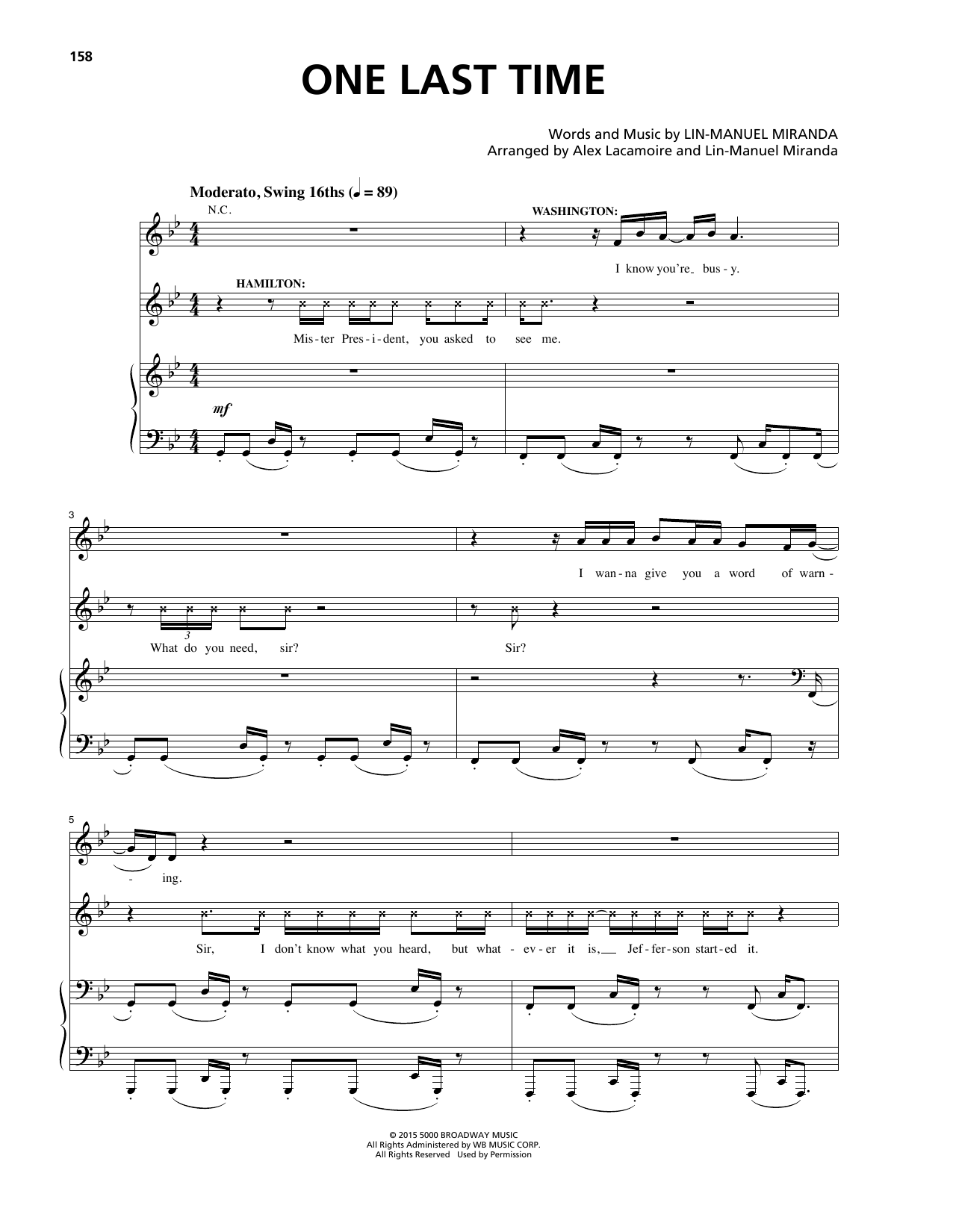 Lin-Manuel Miranda One Last Time (from Hamilton) Sheet Music Notes & Chords for Piano & Vocal - Download or Print PDF