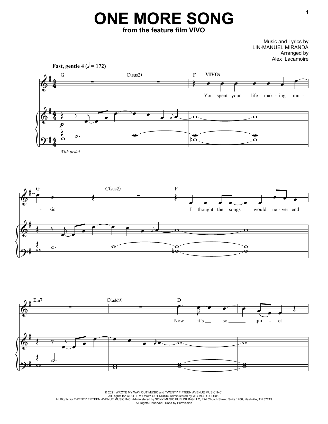 Lin-Manuel Miranda One More Song (from Vivo) Sheet Music Notes & Chords for Piano & Vocal - Download or Print PDF
