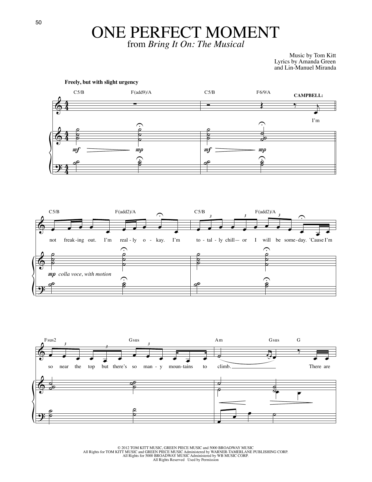 Lin-Manuel Miranda One Perfect Moment (from Bring It On: The Musical) Sheet Music Notes & Chords for Piano, Vocal & Guitar (Right-Hand Melody) - Download or Print PDF