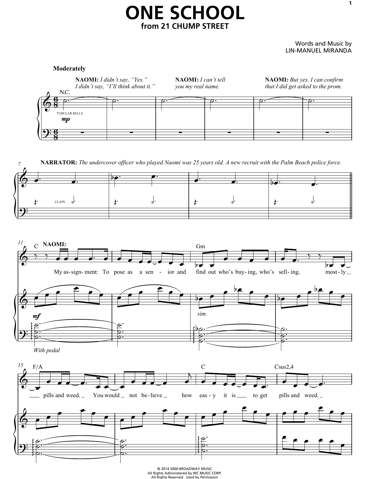 Lin-Manuel Miranda One School (from 21 Chump Street) Sheet Music Notes & Chords for Piano & Vocal - Download or Print PDF