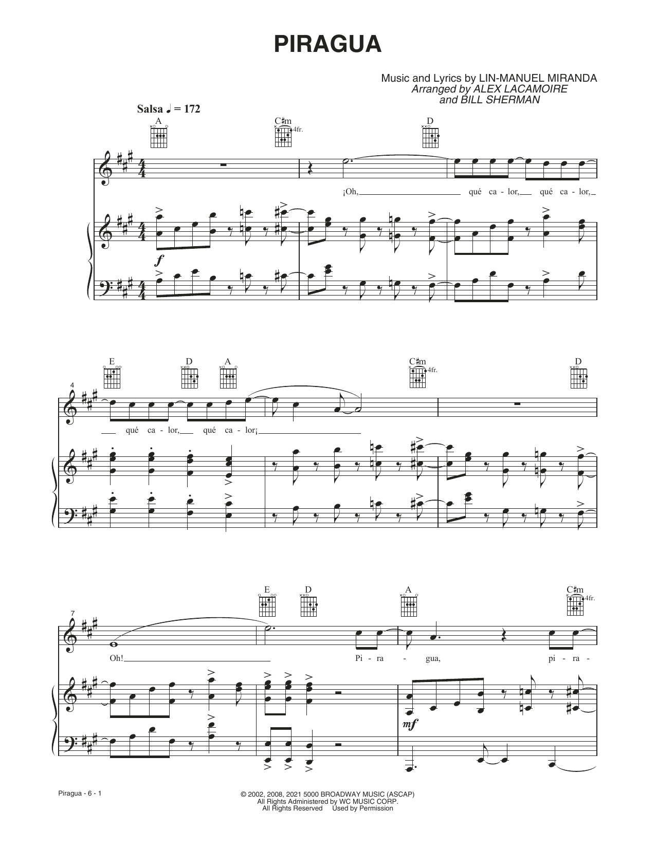 Lin-Manuel Miranda Piragua (from the Motion Picture In The Heights) Sheet Music Notes & Chords for Piano, Vocal & Guitar - Download or Print PDF