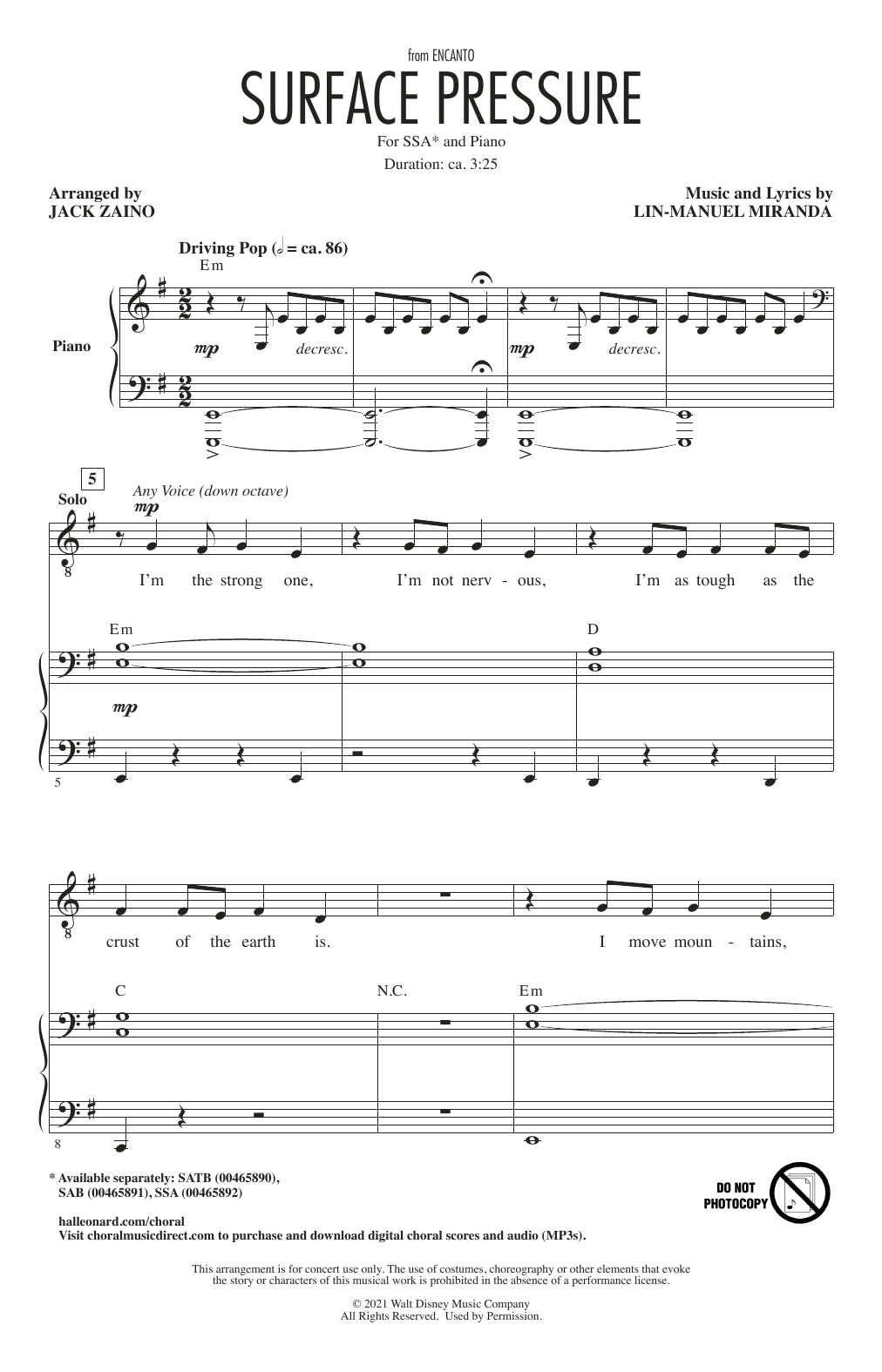 Lin-Manuel Miranda Surface Pressure (from Encanto) (arr. Jack Zaino) Sheet Music Notes & Chords for SAB Choir - Download or Print PDF