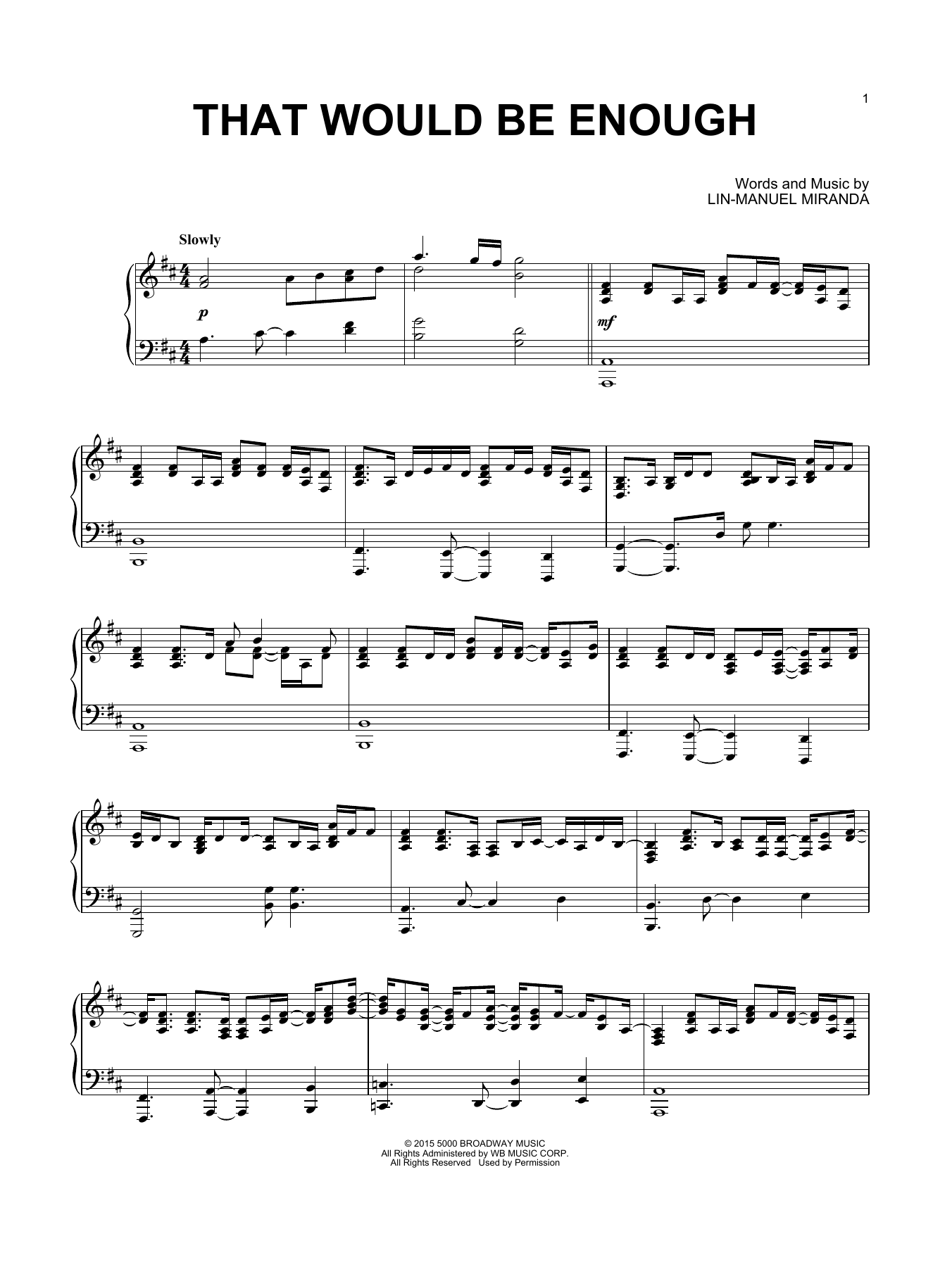 Lin-Manuel Miranda That Would Be Enough (from Hamilton) (arr. David Pearl) Sheet Music Notes & Chords for Piano Solo - Download or Print PDF