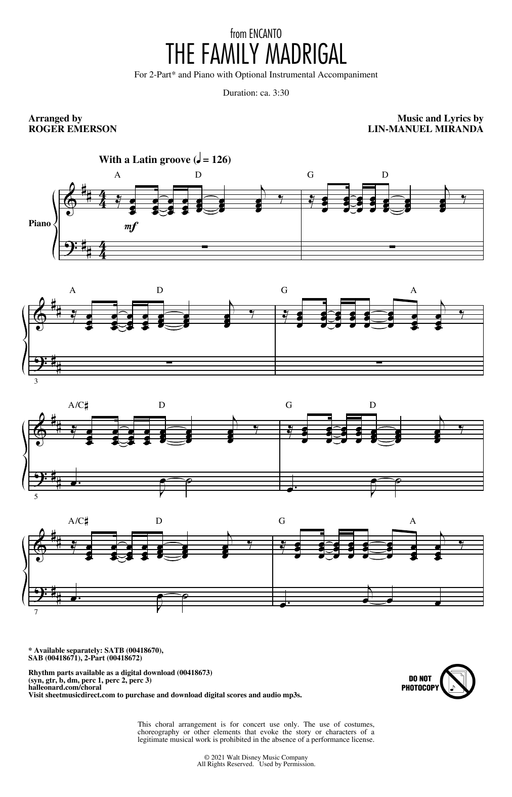 Lin-Manuel Miranda The Family Madrigal (from Encanto) (arr. Roger Emerson) Sheet Music Notes & Chords for SAB Choir - Download or Print PDF