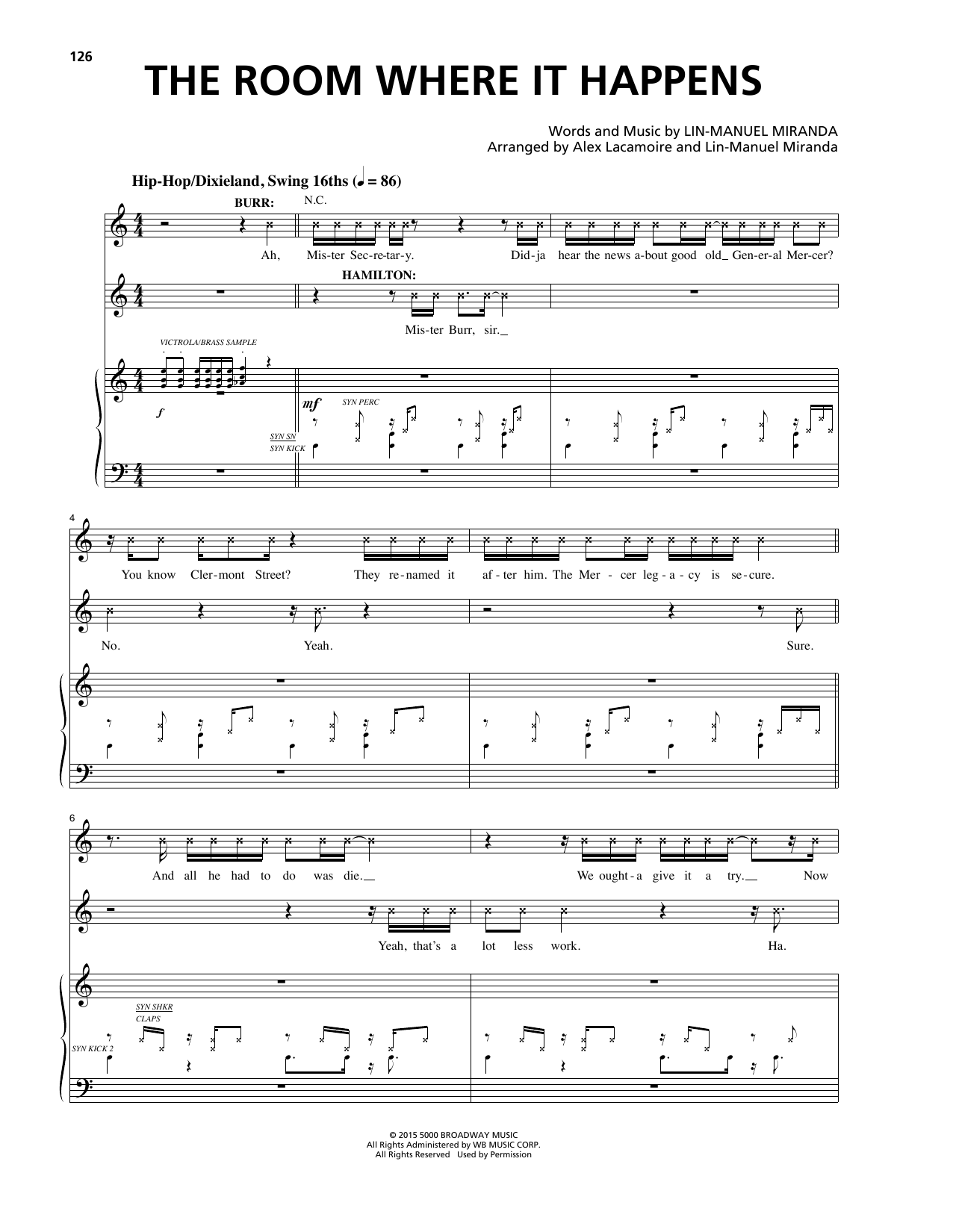 Lin-Manuel Miranda The Room Where It Happens (from Hamilton) Sheet Music Notes & Chords for Piano & Vocal - Download or Print PDF