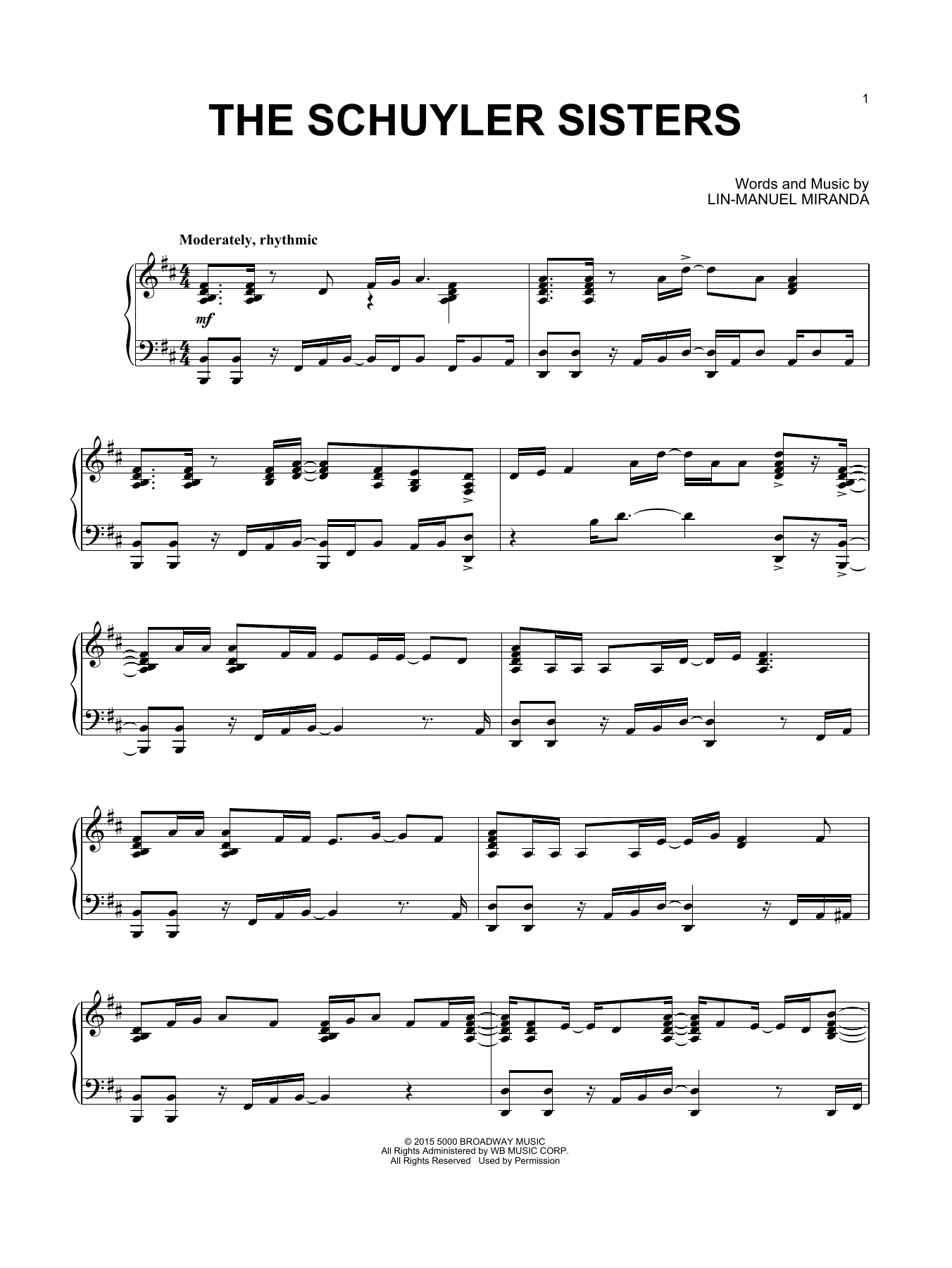 Lin-Manuel Miranda The Schuyler Sisters (from Hamilton) (arr. David Pearl) Sheet Music Notes & Chords for Piano Solo - Download or Print PDF