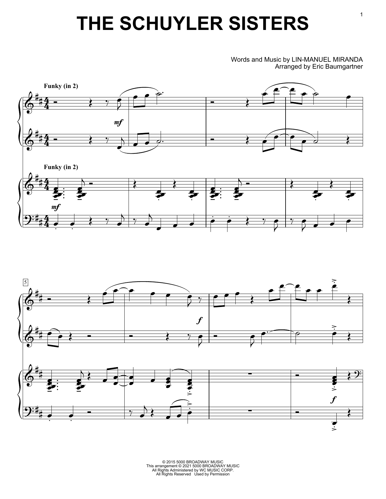 Lin-Manuel Miranda The Schuyler Sisters (from Hamilton) (arr. Eric Baumgartner) Sheet Music Notes & Chords for Piano Duet - Download or Print PDF