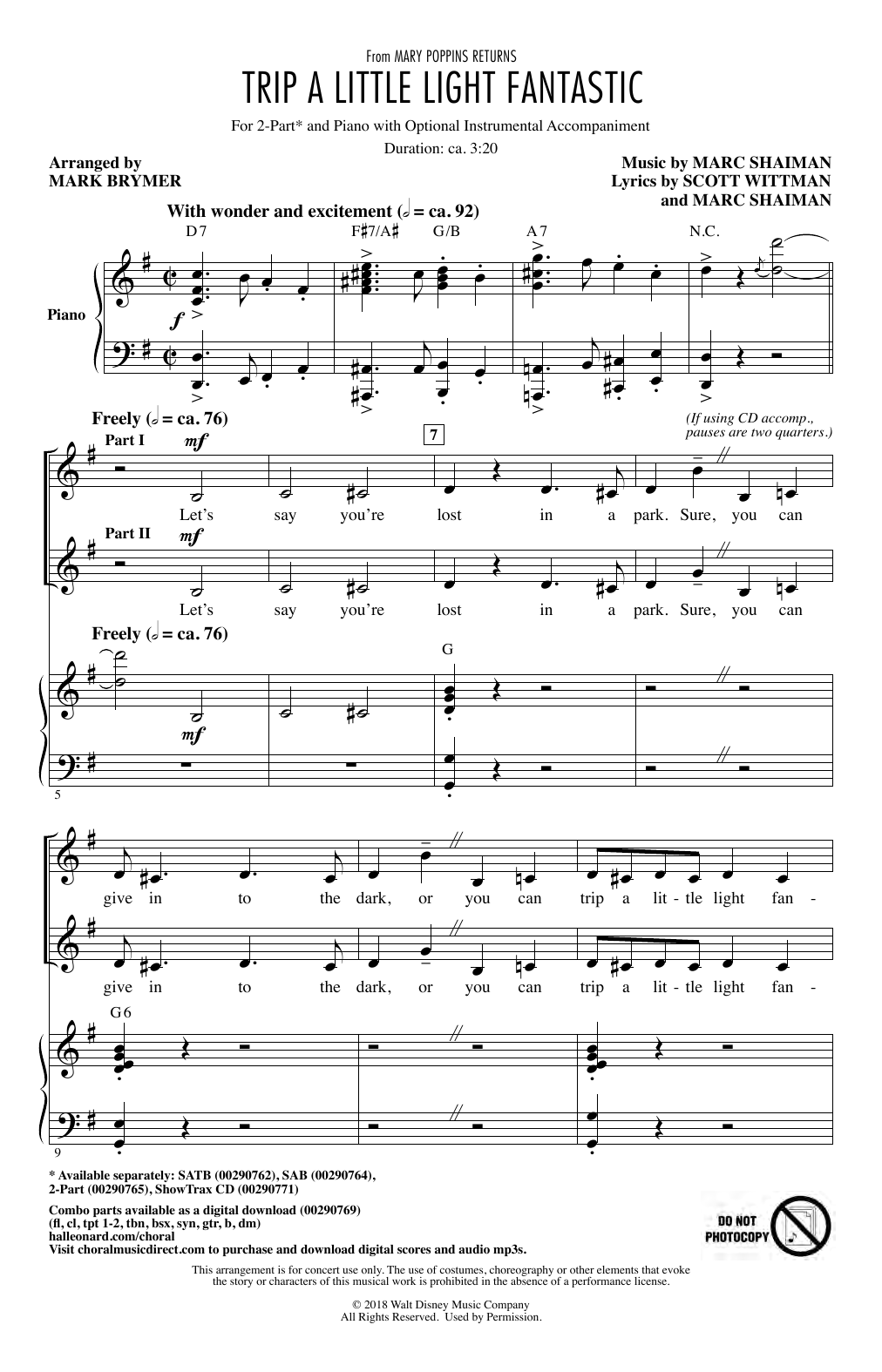 Lin-Manuel Miranda Trip A Little Light Fantastic (from Mary Poppins Returns) (arr. Mark Brymer) Sheet Music Notes & Chords for SAB Choir - Download or Print PDF