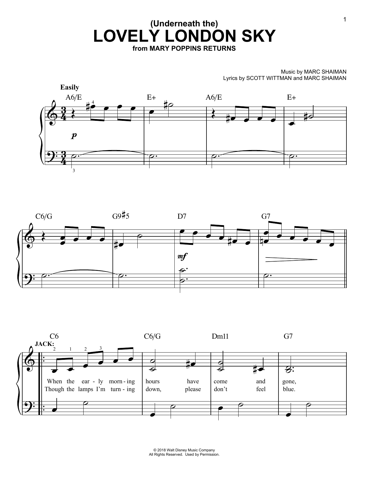 Lin-Manuel Miranda (Underneath The) Lovely London Sky (from Mary Poppins Returns) Sheet Music Notes & Chords for Easy Piano - Download or Print PDF