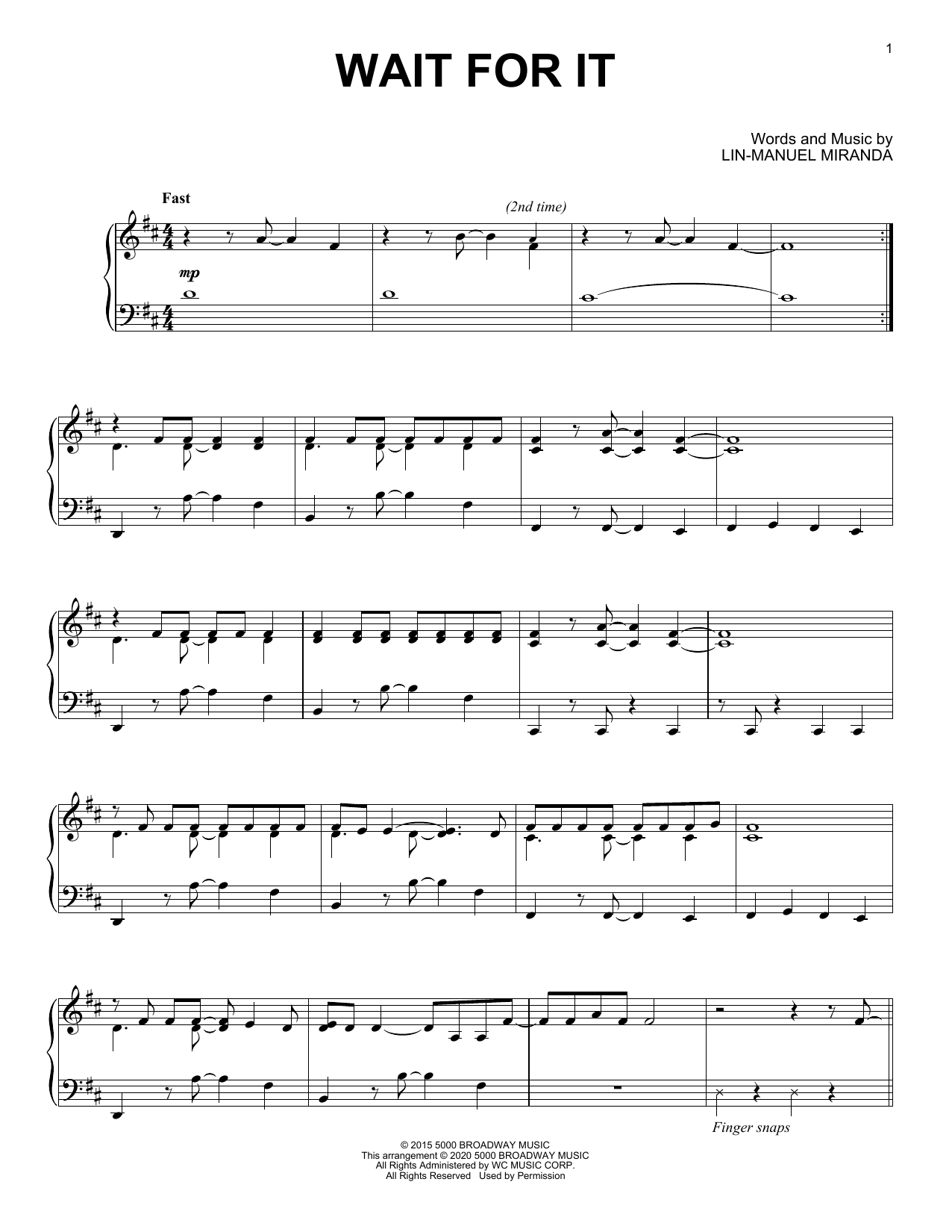 Lin-Manuel Miranda Wait For It (from Hamilton) (arr. David Pearl) Sheet Music Notes & Chords for Piano Solo - Download or Print PDF