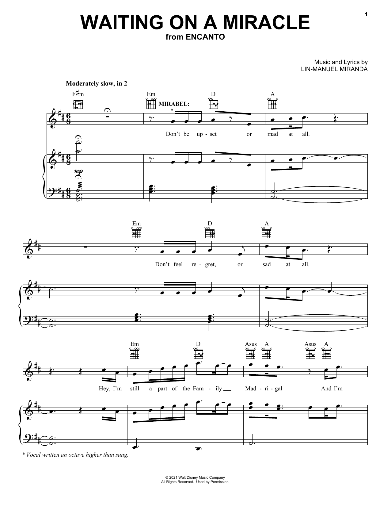 Lin-Manuel Miranda Waiting On A Miracle (from Encanto) Sheet Music Notes & Chords for Big Note Piano - Download or Print PDF